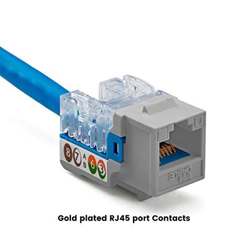 TRUE CABLE trueCABLE Cat6 Keystone Jack, Unshielded (UTP), 90 Degree Punch-Down, PoE++ (4PPoE) 100W, UL Listed, ETL Verified, ANSI/TIA Certified, Modular RJ45 Female, Gray, 12 Pack