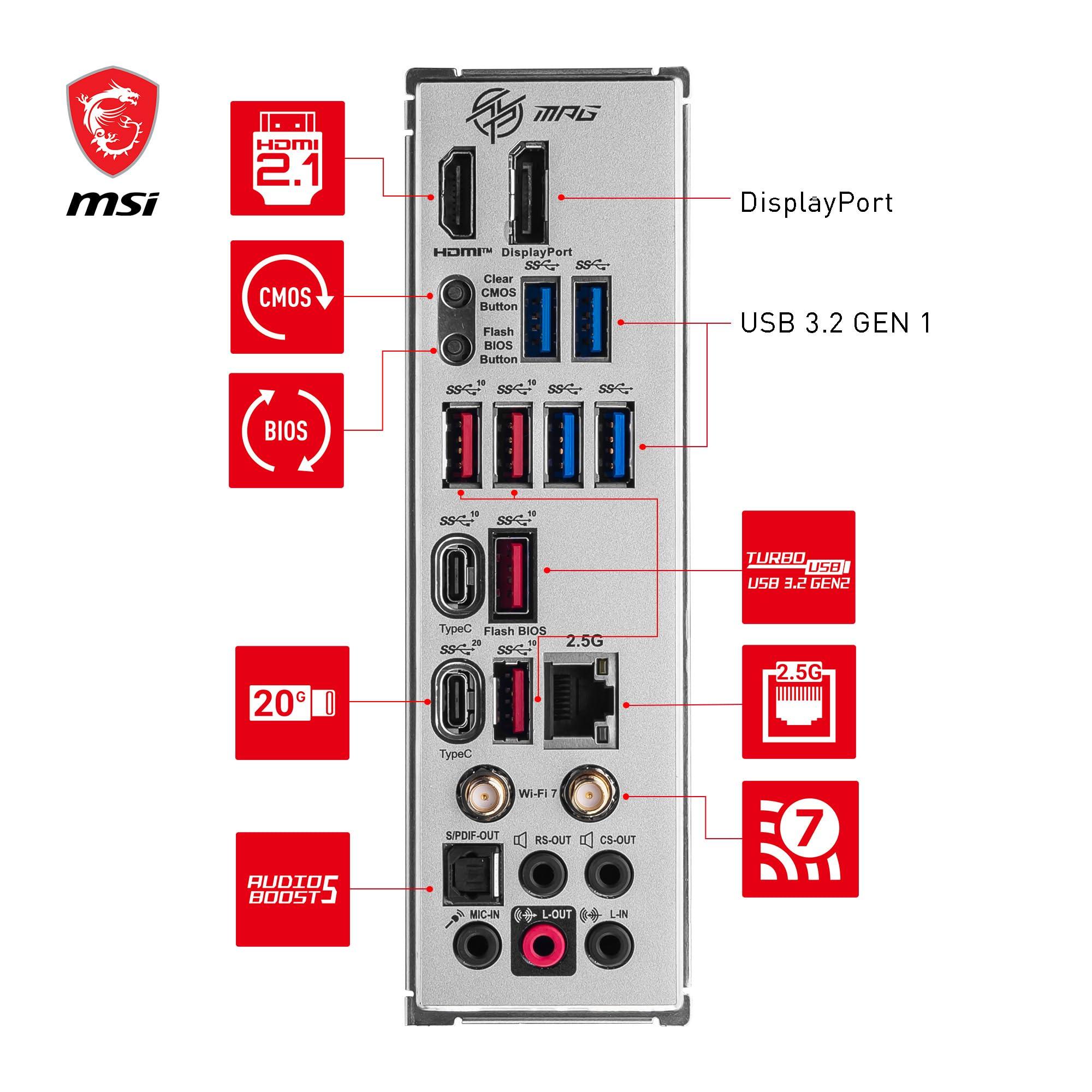 MSI MSI MPG Z790 Edge TI MAX WiFi Gaming Motherboard (Supports 12th/13th Gen Intel Processors, LGA 1700, DDR5, PCIe 5.0, M.2, 2.5Gbps LAN, USB 3.2 Gen2, Wi-Fi 7, ATX)