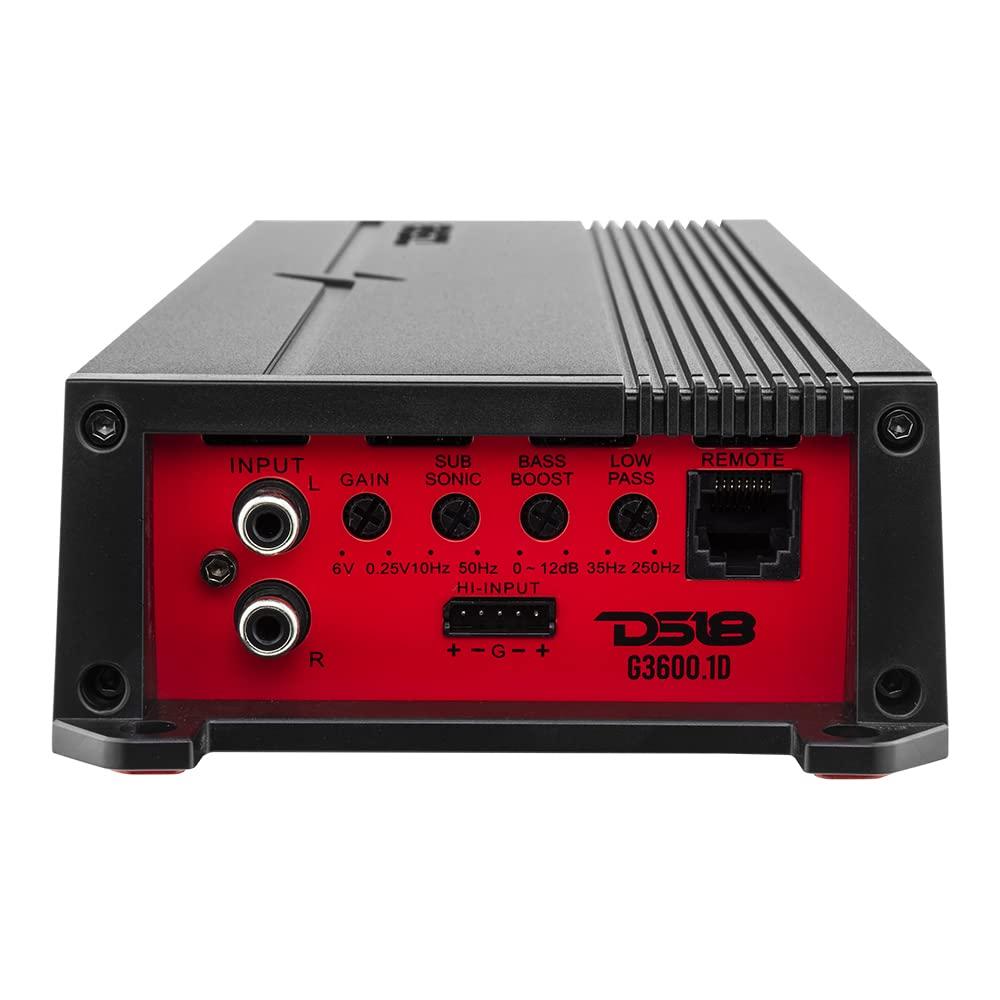DS18 DS18 G3600.1D Car Audio Amplifier 1-Channel Class D Monoblock 3600 Watts - Remote BASS Knob Included - Compact Design Easy Installation - Extremely Powerful Amp for Vehicle Sound Systems (Renewed)