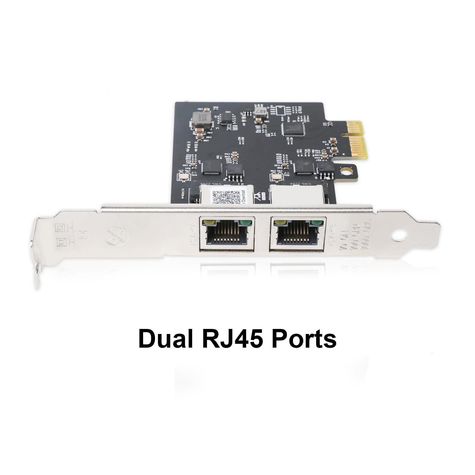 QSFPTEK QSFPTEK 2.5GBase-T PCIe Network Adapter, RTL8125B, 2*RJ45 PCI-E Based Ethernet Network Interface Card, 2.5GBase-T Gigabit NIC with Standard and Low-Profile Brackets Included