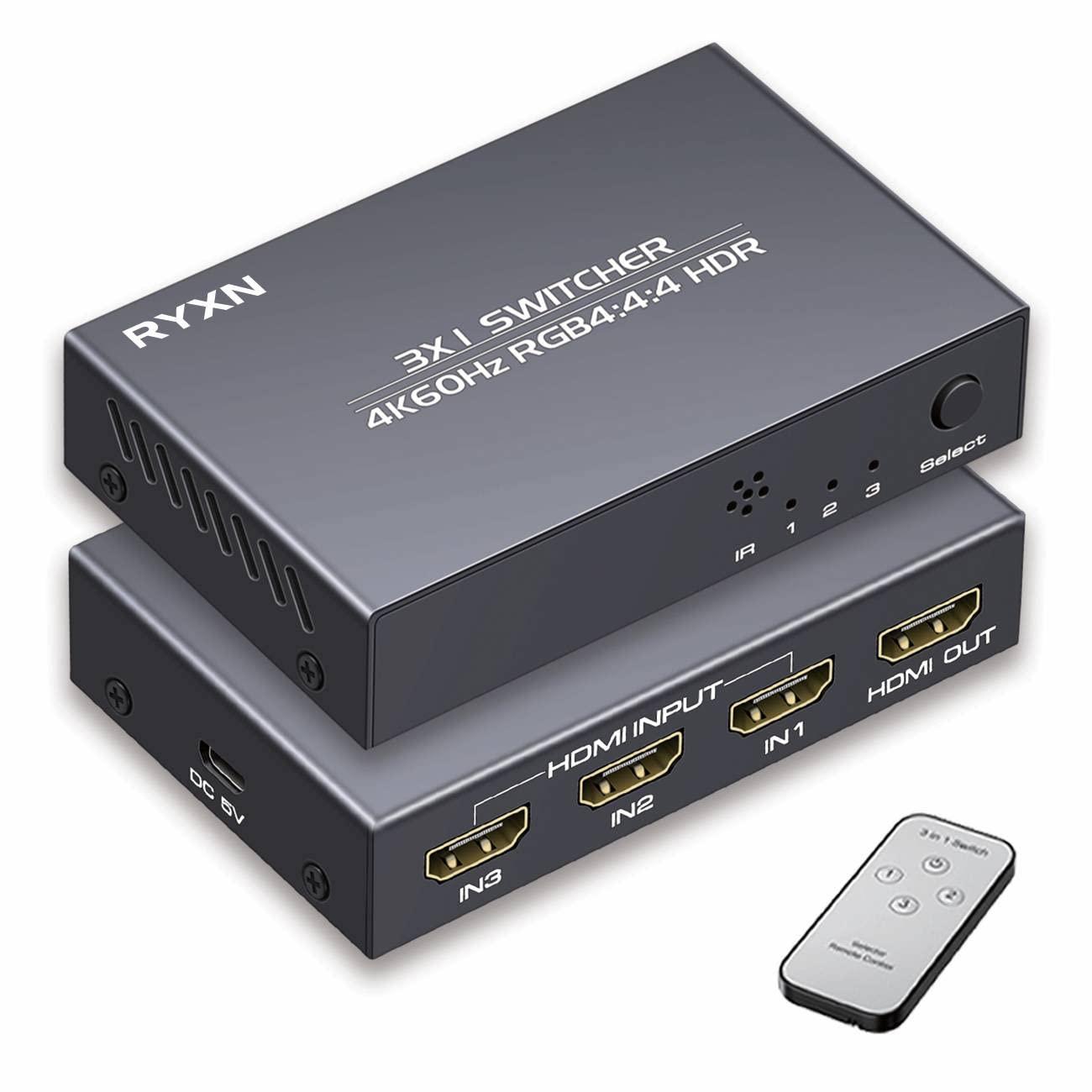 RYXN HDMI Switch 3 in 1 Out + HDMI Splitter 1 in 4 Out