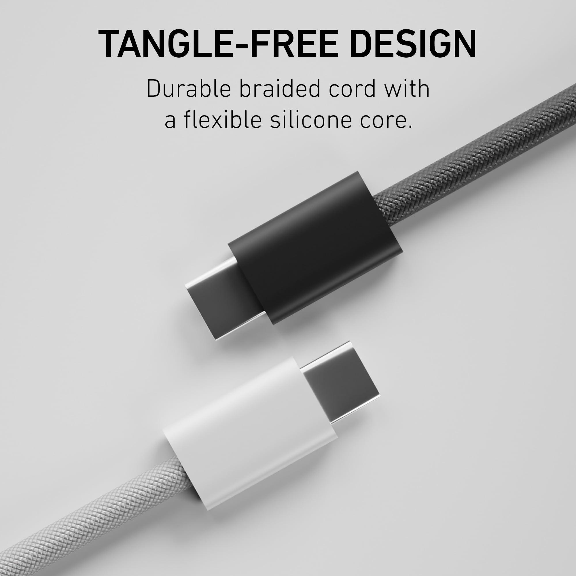 PEEL PEEL USB-C to USB-C Charging Cable (Black), 480Mbps Speed, 60W Power Delivery, Tangle-Free Braided Cord, for Smartphones, Tablets, and Laptops, 3.3 Feet