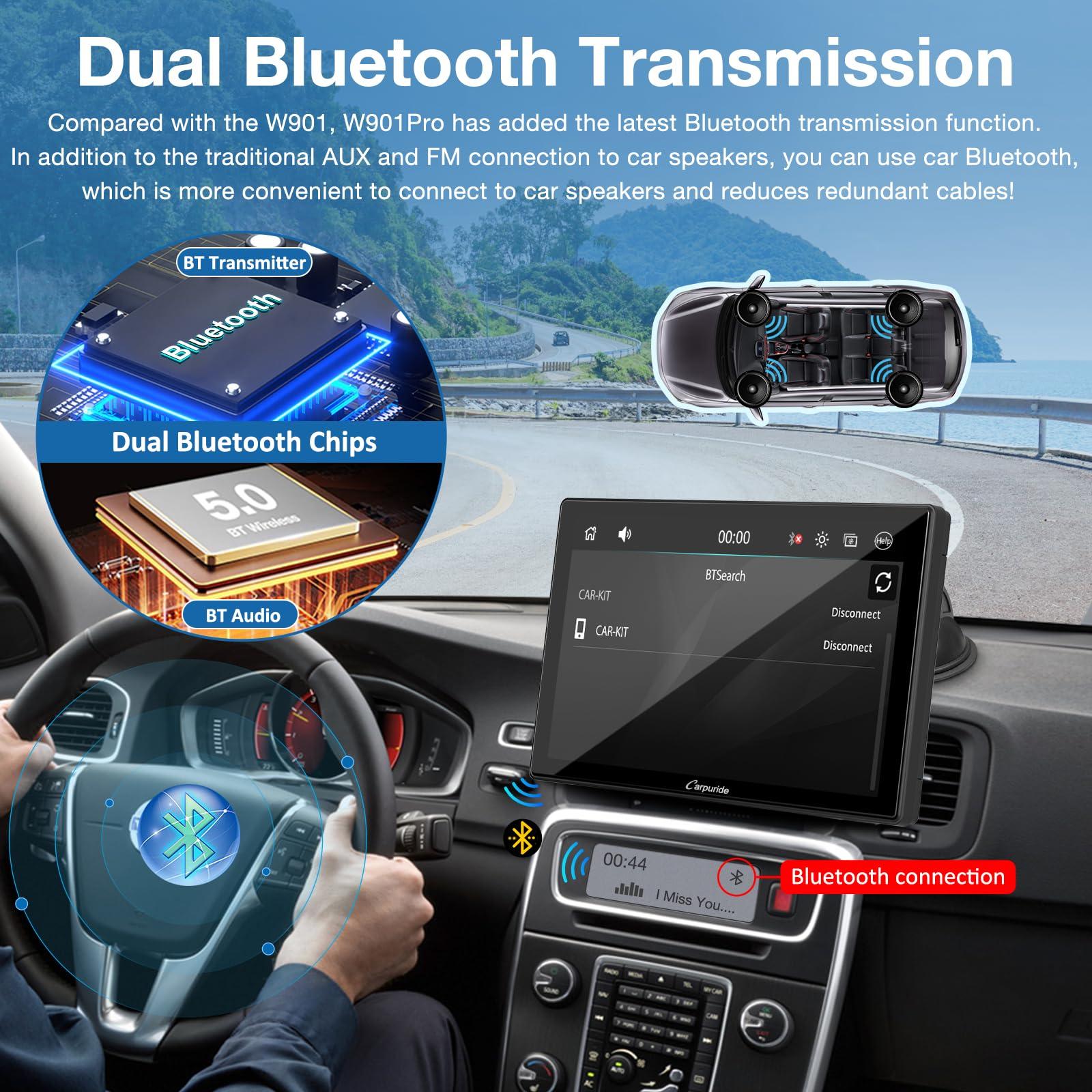 Carpuride Carpuride W901 Pro Portable Carplay & Android Auto with Dula Bluetooth, 9 inch 1080P Touch Screen, Mirror Link/GPS/Siri/FM, Support Truck Dashboard Mounted