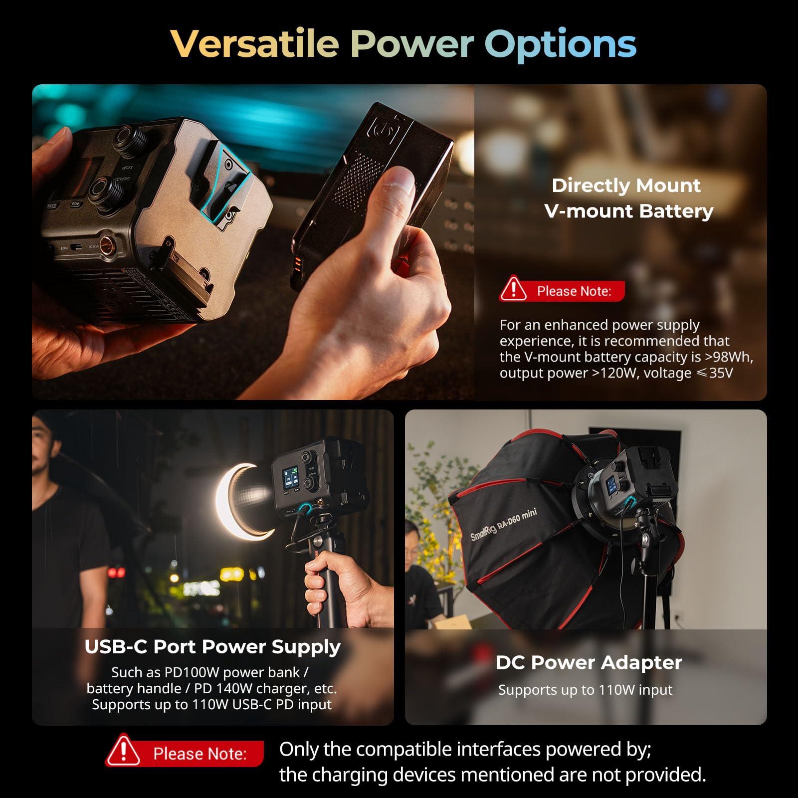 SMALLRIG SmallRig RC 100B COB Video Light, 100W Bi-Color 2700K-6500K, Type-C PD Fast Charging, Built-in Battery Plate, with App Control for Photography, Photo Studio, Standard Version (Without Battery) 4893