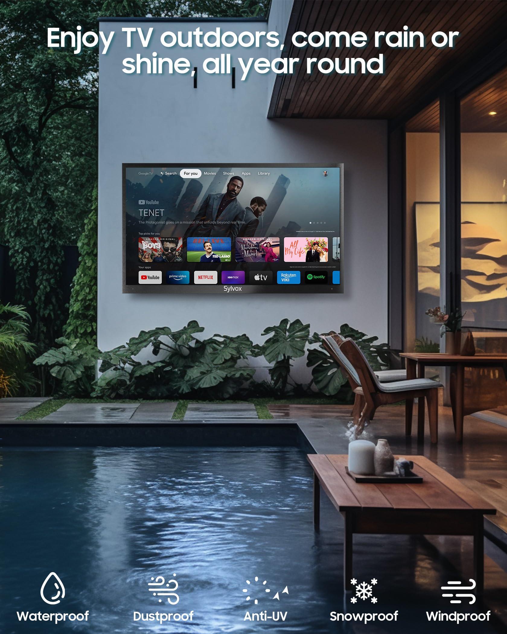 SYLVOX SYLVOX Outdoor TV, 43 inch Full Sun Smart Outdoor TVs, Weatherproof 2000 Nits High Brightness IP55 Waterproof, 4K TV for Outside WiFi Bluetooth Voice Assistant Chromecast (Pool Pro 2.0)