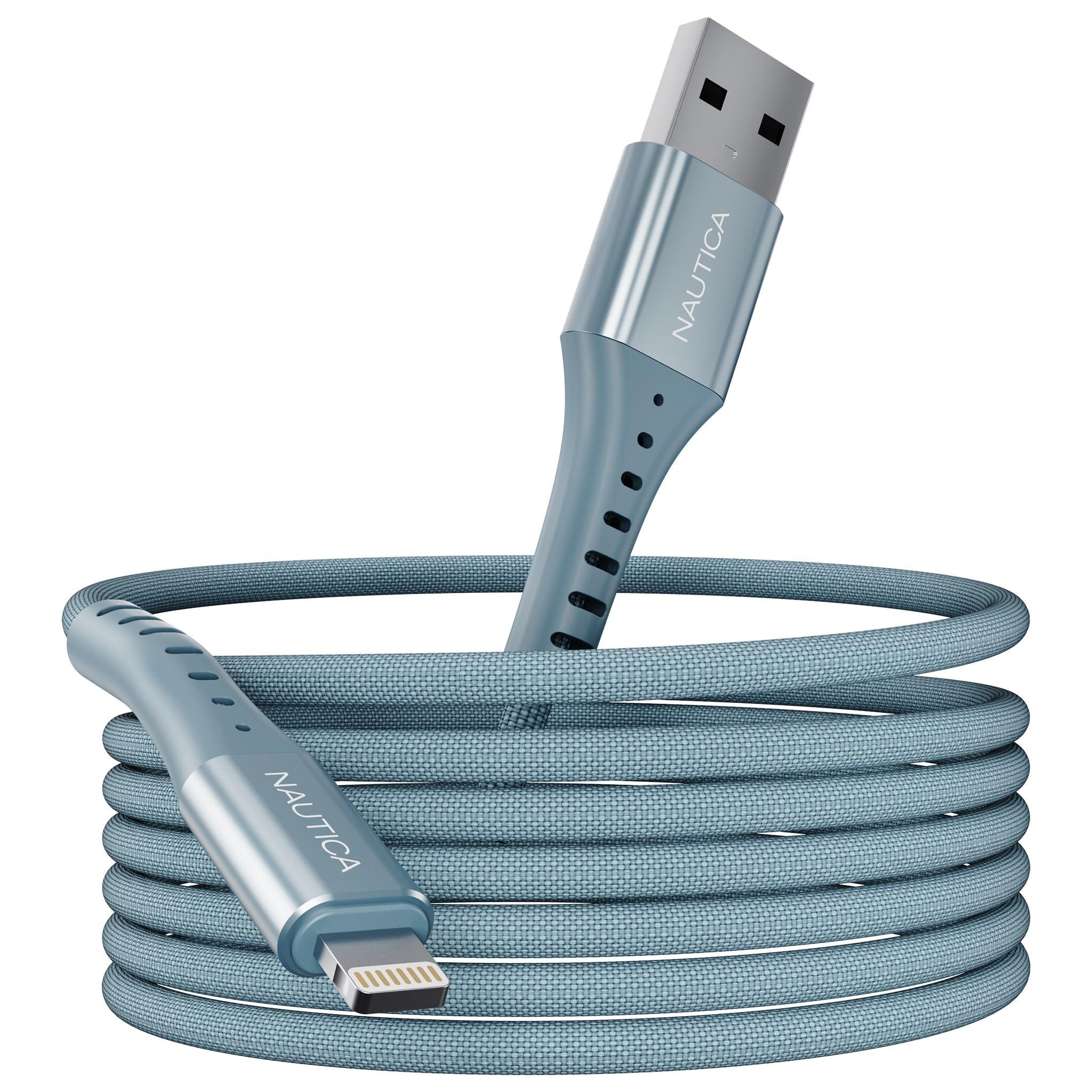 Nautica Nautica Lightning to USB-A Cable, Fast Charge Support, 12W Output Power, Durable Braided Cable 4 ft, Compatible with iPhone, iPad, iPod (Blue)