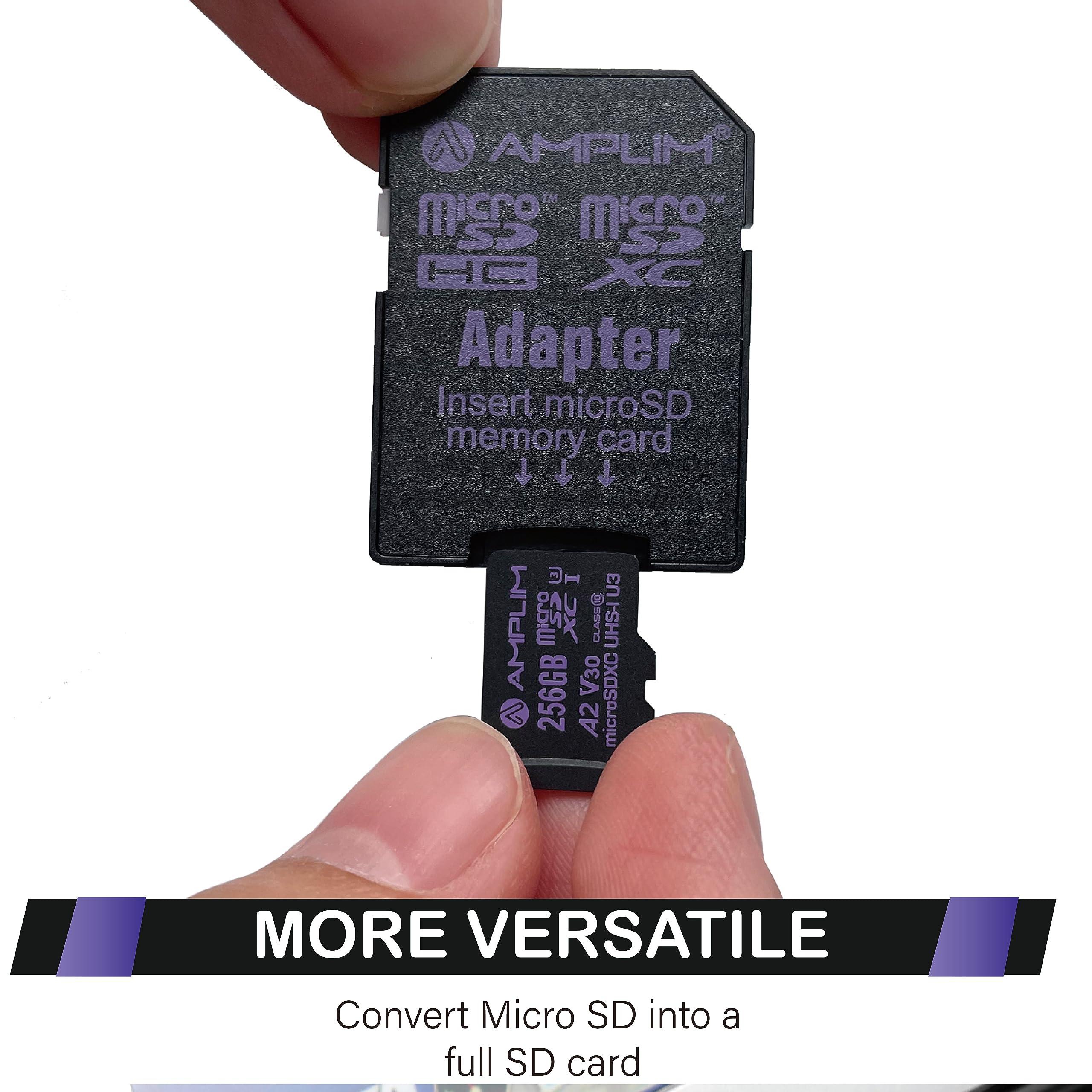 Amplim Amplim Micro SD Card 256GB | MicroSD Memory Plus Adapter | Extreme High Speed 170MB/S A2 MicroSDXC U3 Class 10 V30 UHS-I for Nintendo, GoPro Hero, Surface, Phone, Camera Cam, Tablet