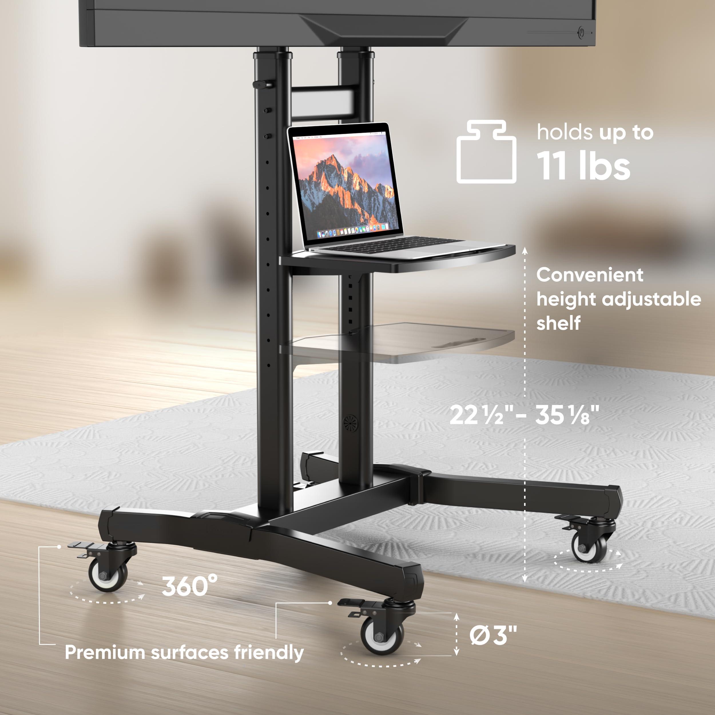 ONKRON ONKRON Mobile TV Stand for 50-90 Inch TVs up to 198.4 lbs, Tilting & Height Adjustable TV Portable Stand with Wheels, max VESA 800x600, Mobile TV Cart Rolling TV Stand with Shelf Black