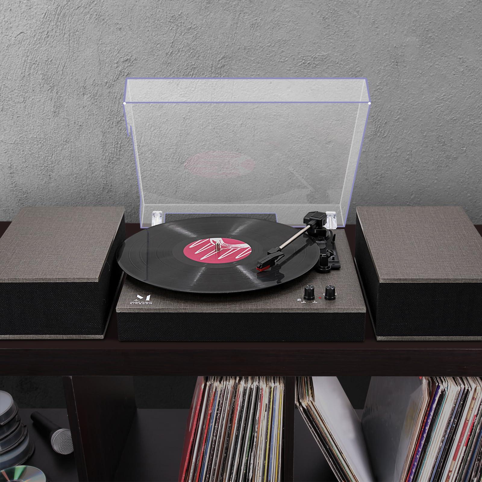 M MUSIC PUBLIC KINGDOM MPK Bluetooth Record Player,Turntable HiFi System with Bookshelf Speakers, 3-Speed Belt-Drive Vinyl Turntable for Vinyl Records with Wireless Playback and Auto-Stop,Grey Cloth Pattern