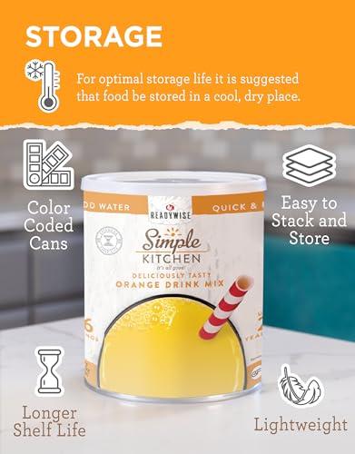 ReadyWise READYWISE - Simple Kitchen, Orange Drink Mix, 86 Servings, Healthy, Powdered Drink Mix, Healthy Drinks, Emergency Food Supply, 10 Can