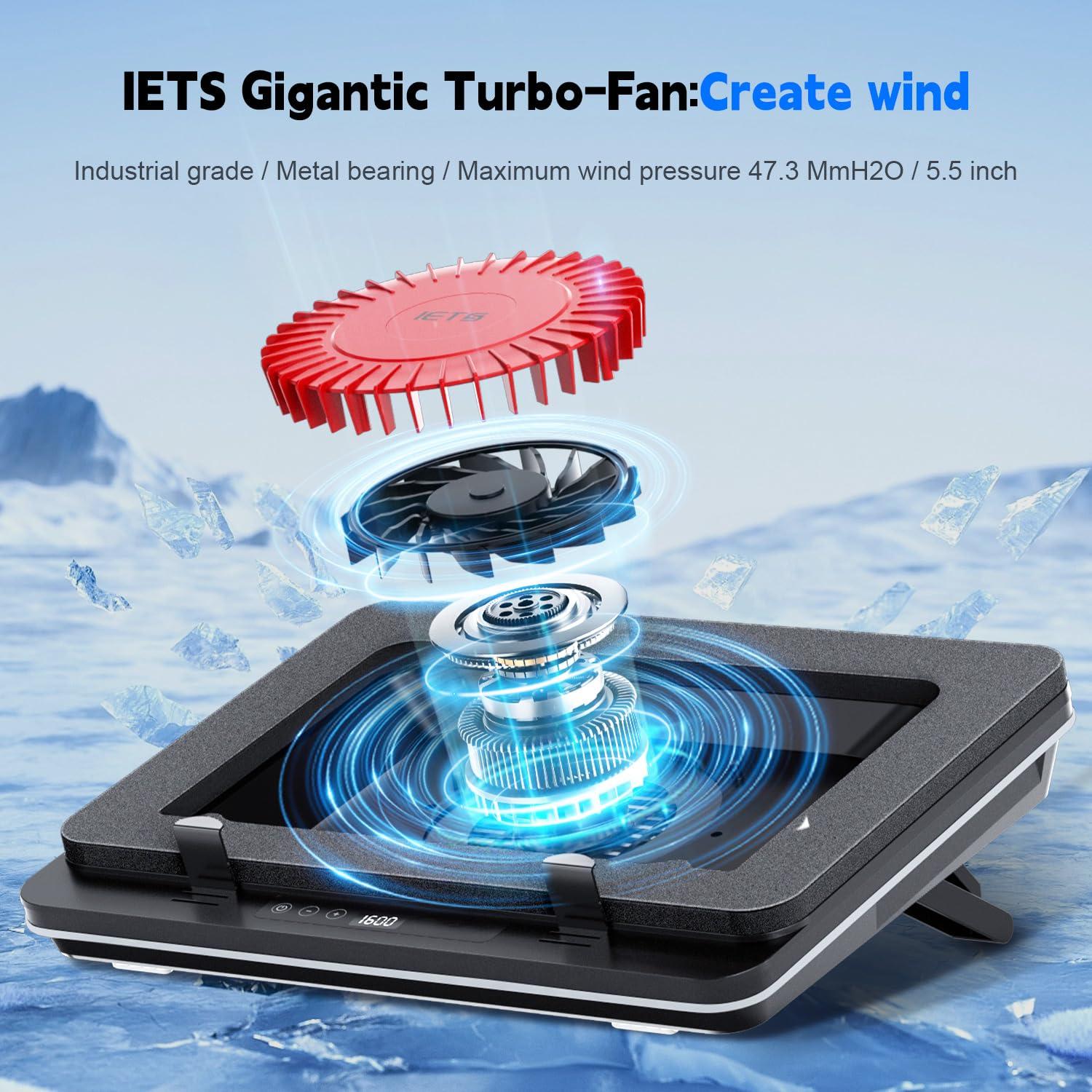 IETS IETS GT600 Laptop Cooling Pad Equipped Gigantic Turbo-Fan5.5inch Diameter,Sealed Foam for Rapid Cooling Gaming Laptop,14.1-19.3 inch Laptop Cooler with adjustable brackets,Dust Filter,touch start