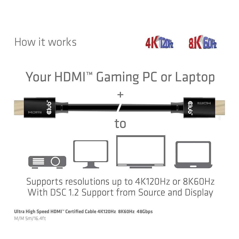 Club 3D Club 3D CAC-1375 Ultra High Speed HDMI 2.1 Certified Cable 4K 120Hz 8K 60Hz M/M 5m - 16.6ft