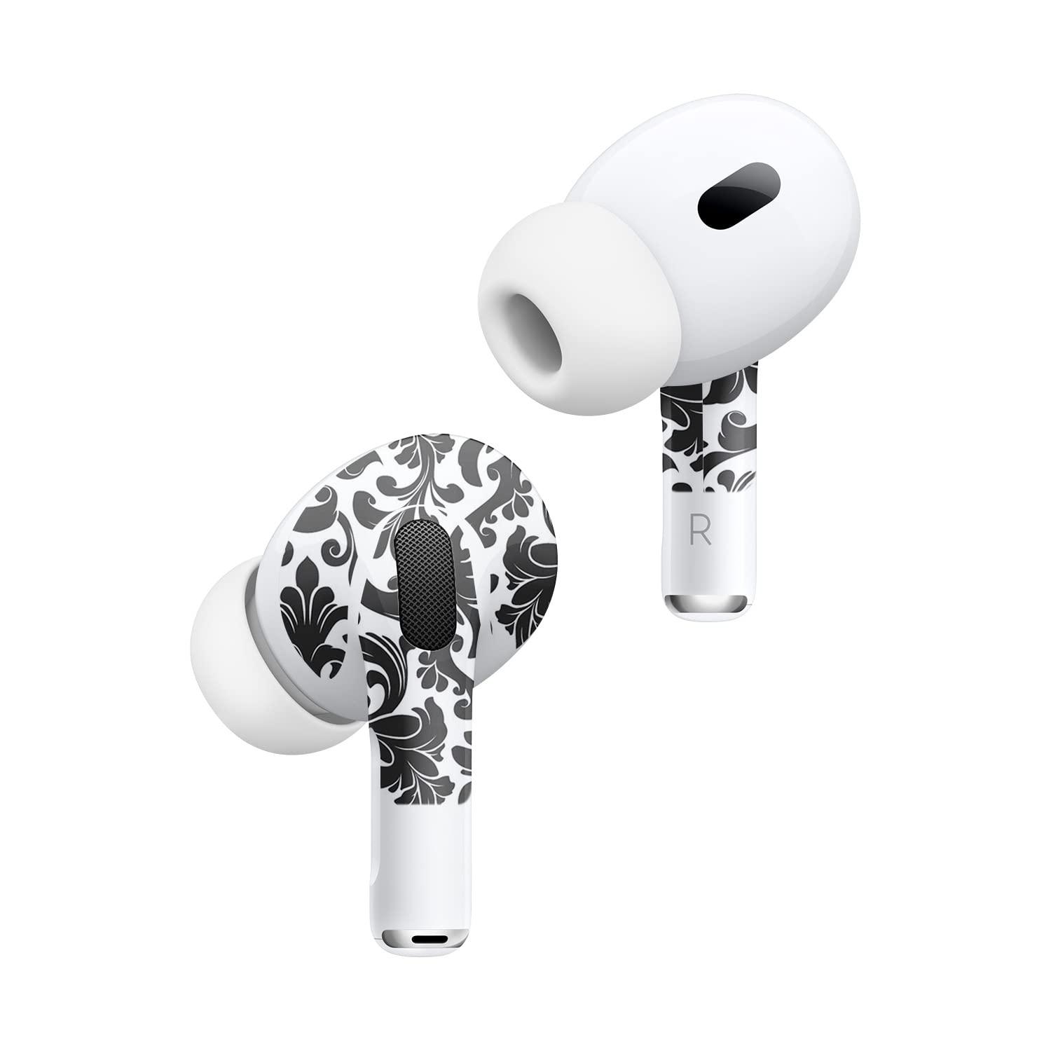 MIGHTY SKINS MightySkins (2 Pack) Skins Compatible with Apple AirPods Pro 2 - Black Damask | Protective, Durable, and Unique Vinyl Decal wrap Cover | Easy to Apply, Remove, and Change Styles | Made in The USA