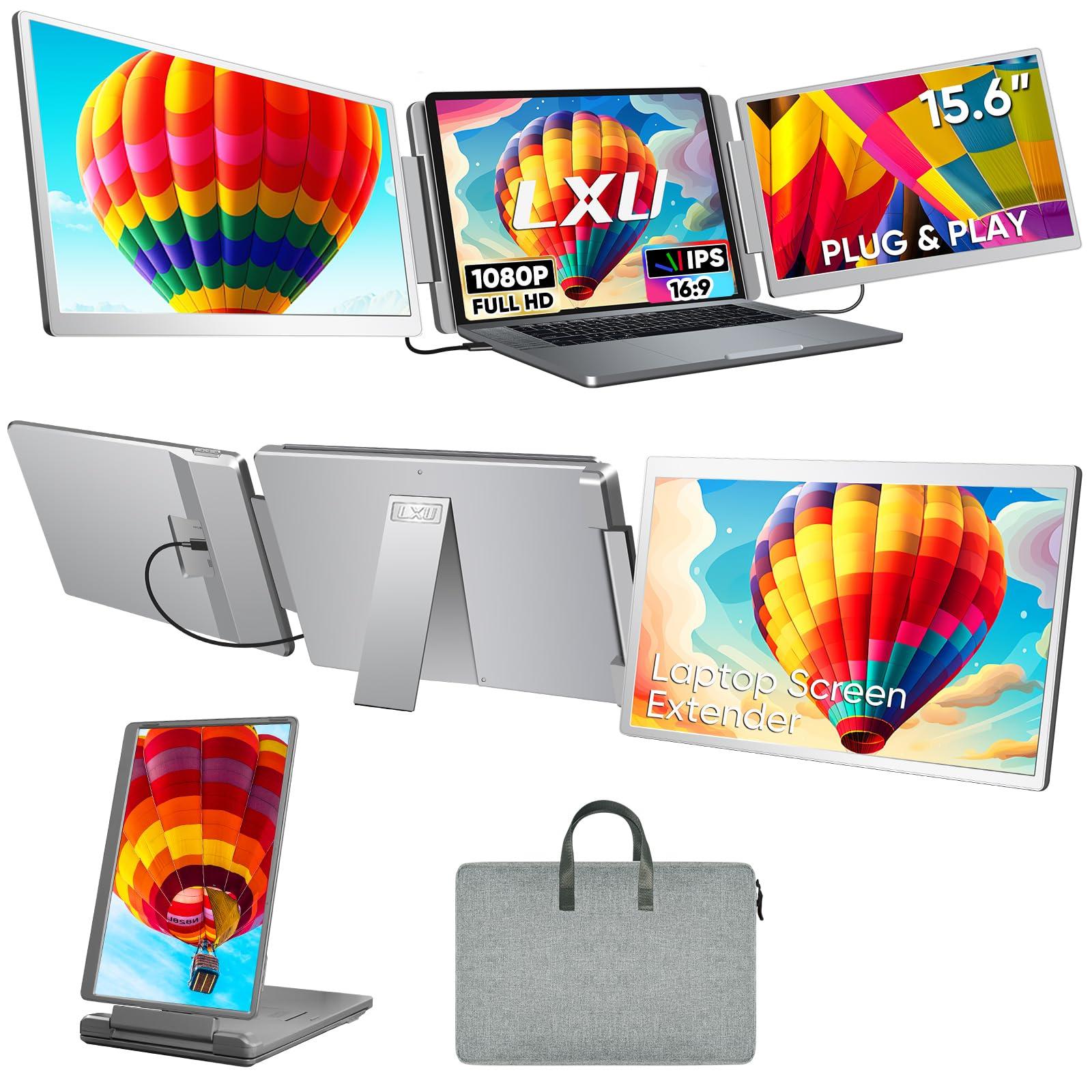 LXU Laptop Screen Extender, 15.6" FHD 1080P Laptop Monitor Extender, Dual/Triple Monitor Display, Portable Monitor for Laptops 12~18.5 Inch with HDMI, 360 Flip, Plug & Play for Windows/Mac//Switch/PS4