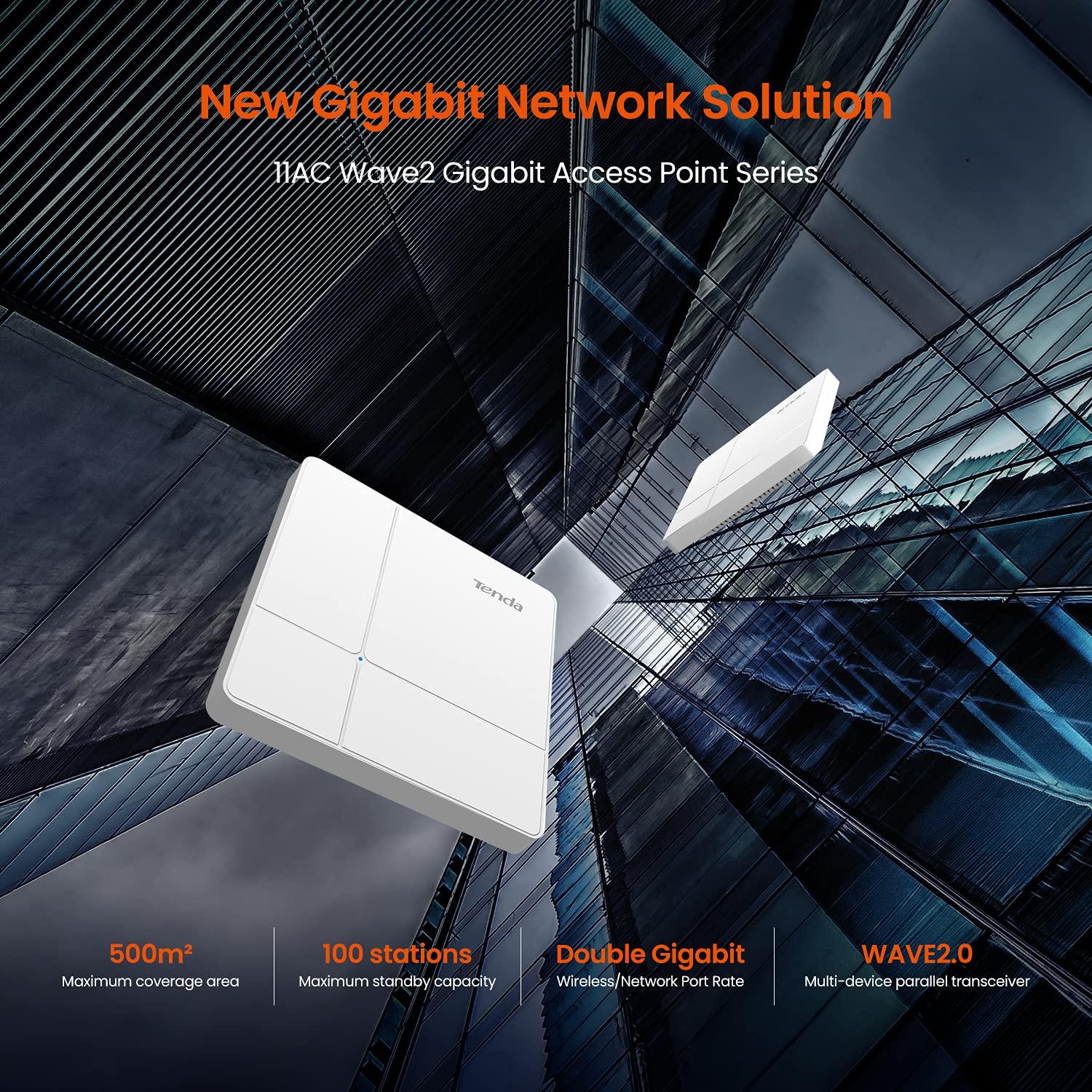 Tenda Tenda AC1200 Dual Band Gigabit Wireless Access Point, Ceiling Mount WiFi Access Point, Coverage 3200 sq.ft|PoE Powered|Surport IEEE 802.11ac Wave 2 and MU-MIMO|White(I24)