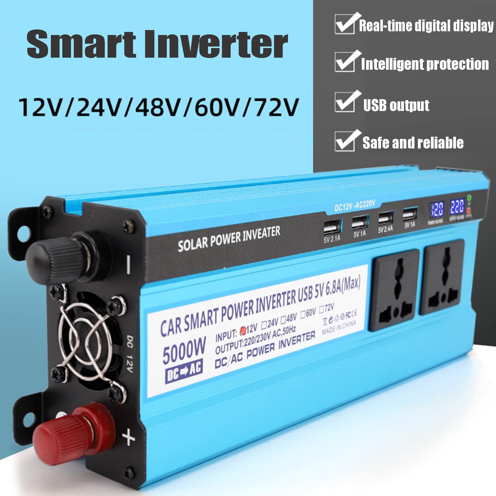 HYDTGZ 3000W Power Inverter DC 12V/24V/48V/60V to 220V /110V Inverter Converter 3 AC Universal Sockets 4 USB, LED Display,12v 220v