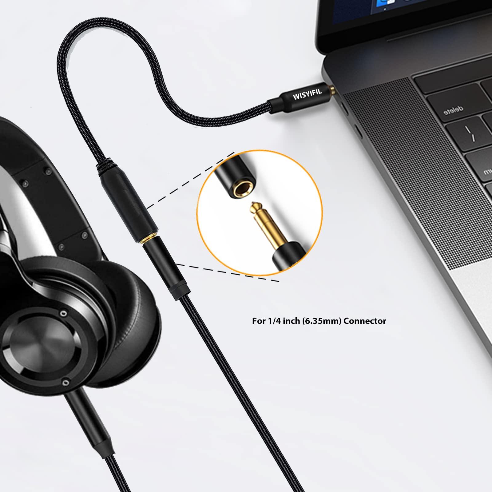 WISYIFIL WISYIFIL 1/4 to 3.5mm Headphone Cable Adapter,TRS 6.35mm Female to 3.5mm Male 1/8 to 1/4 Stereo Audio Adapter,for Headphone, Amplifiers, Guitar, Amp etc. Nylon Braided Cable 1ft (30cm)