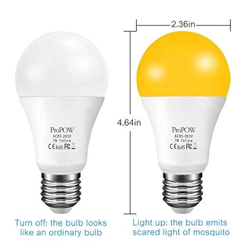 ProPOW ProPOW Yellow Bug Light Bulb, 7W Dusk to Dawn Bug Light Bulbs 40W Equivalent Light Sensor Bulb A19 Smart Auto on/Off LED Bulbs Outdoor Bug Bulbs 580 Lumens Porch Lights(Non-Dimmable,Amber Yellow,E26)