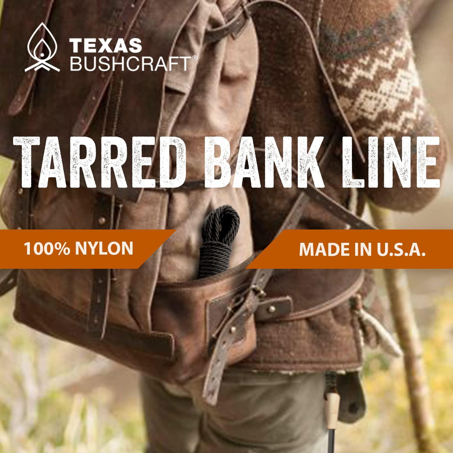 Texas Bushcraft Texas Bushcraft Tarred Bank Line Twine - #36 Black Nylon String for Fishing, Camping and Outdoor Survival Strong, Weather Resistant Bankline Cordage for Trotline (1/4 lb - #36 (131 ft), Braided)