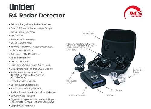 Uniden UNIDEN R4 Extreme Long-Range Laser/Radar Detector, Record Shattering Performance, Built-in GPS w/AUTO Mute Memory, Voice Alerts, Red Light & Speed Camera Alerts, Multi-Color OLED Display