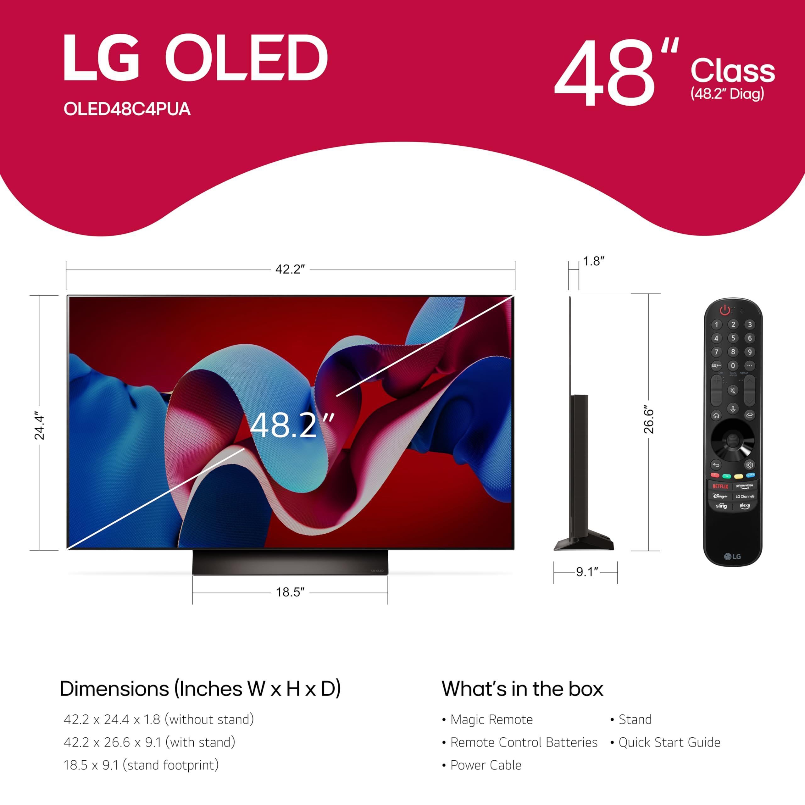LG LG 48-Inch Class OLED evo C4 Series Smart TV 4K Processor Flat Screen with Magic Remote AI-Powered with Alexa Built-in (OLED48C4PUA, 2024),Black