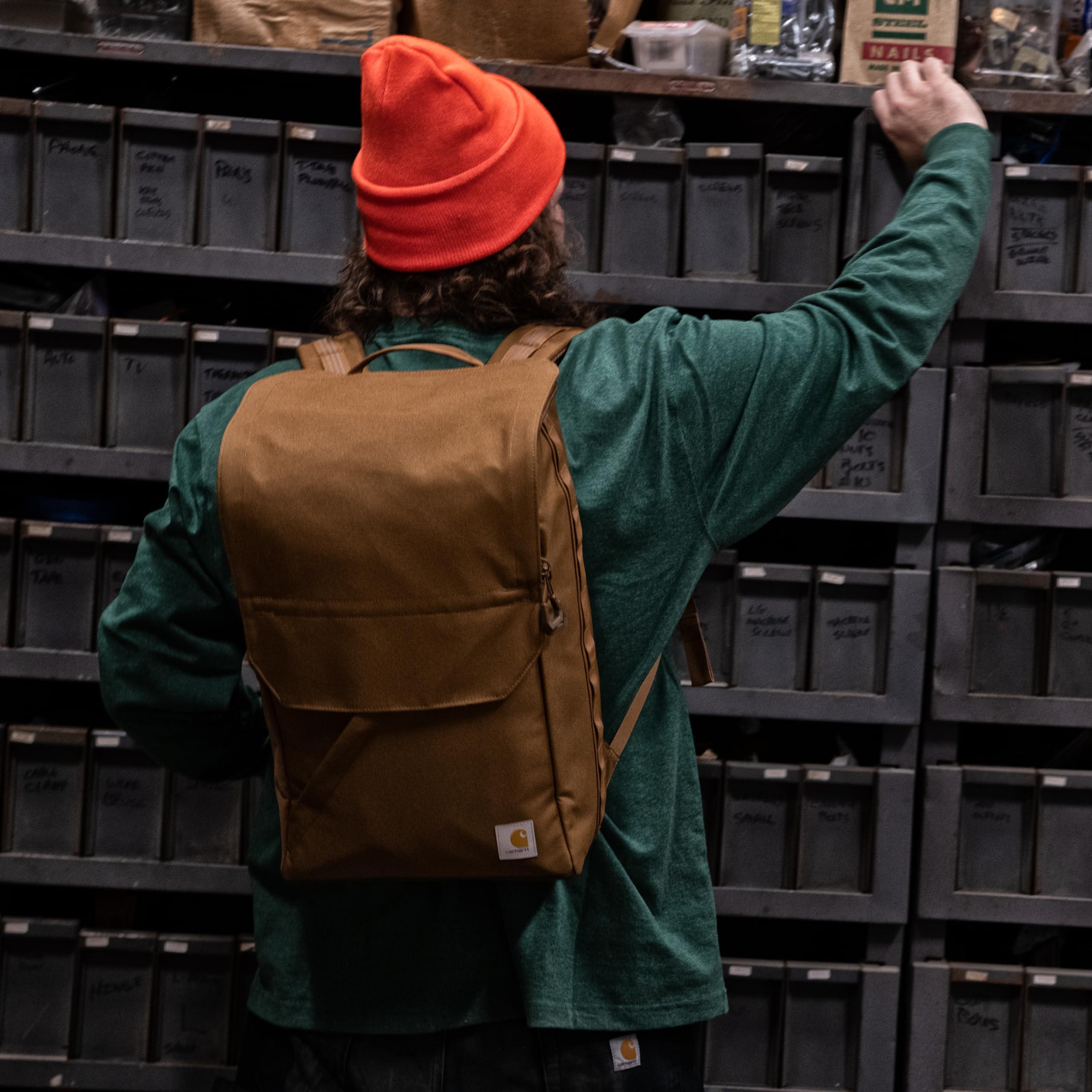 Carhartt Carhartt 21L Top-Load Backpack, Durable Water Resistant Coated Canvas Base W/ 17" Laptop Sleeve, Brown, One Size