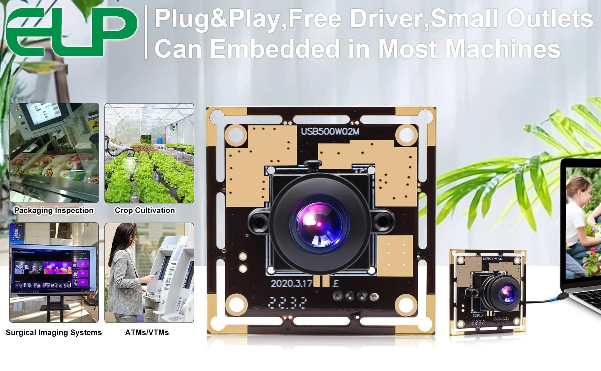 ELP ELP 170degree Fisheye Wide Angle USB Camera Module for Computer Mini UVC USB2.0 Industrial Embedded Webcam Board for Portable Video System,3.3ft/1m Cable for PC, Laptop, Jetson Nano