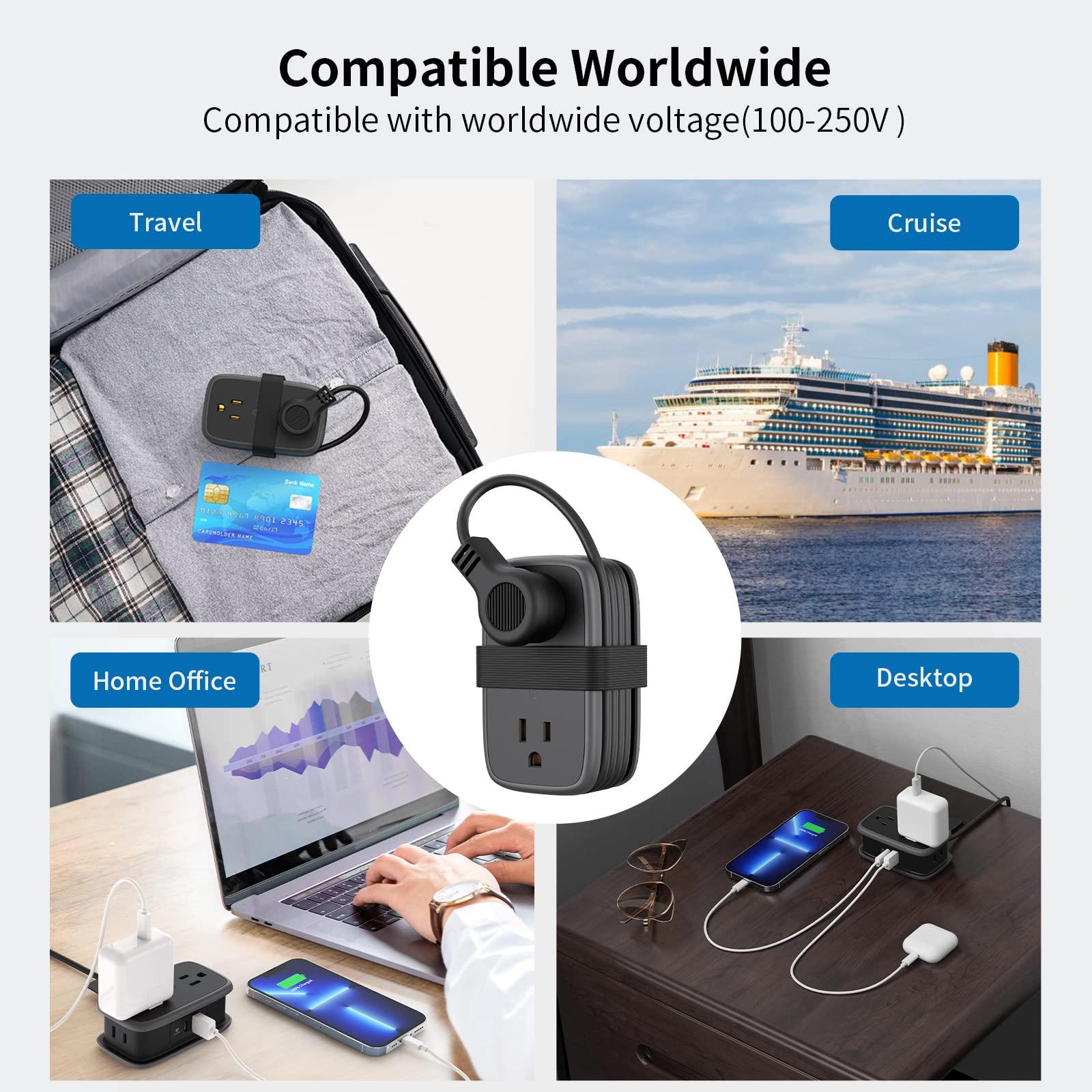 NTONPOWER Travel Power Strip with USB C, 2 Pack, GAN 63W USB-C Port, 4 Outlets 2 USB (1 USB-C), 4 ft Extension Cord Retractable, Compatible with Phone, MacBook Pro, ipad and Bank Hotel Nightstand Desktop Dorm