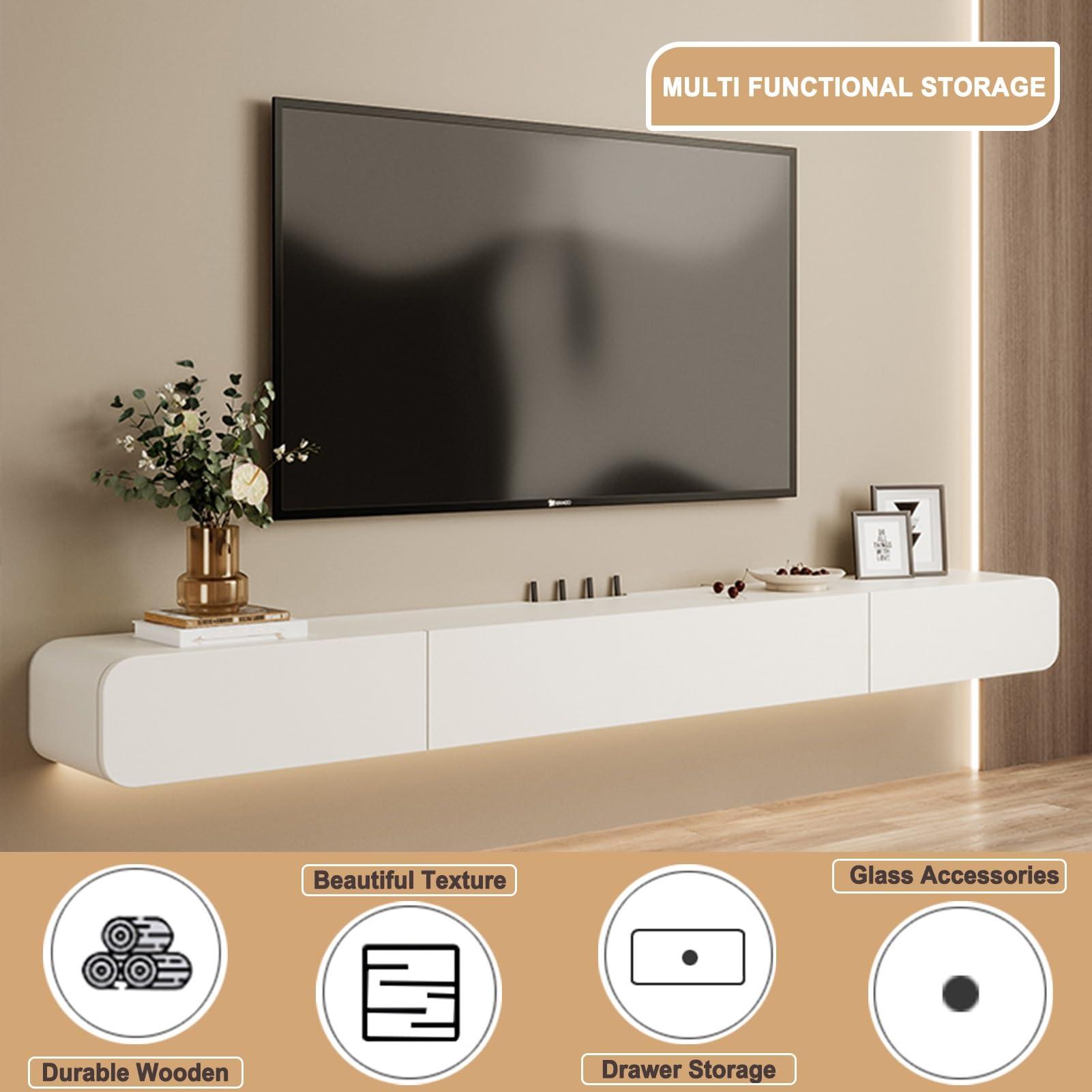 PetterShop Floating TV Shelf, Entertainment Center Wall Mounted Media Console, for Cable Box/Game Console Streaming Media Equipment (Color : Black, Size : 200cm)