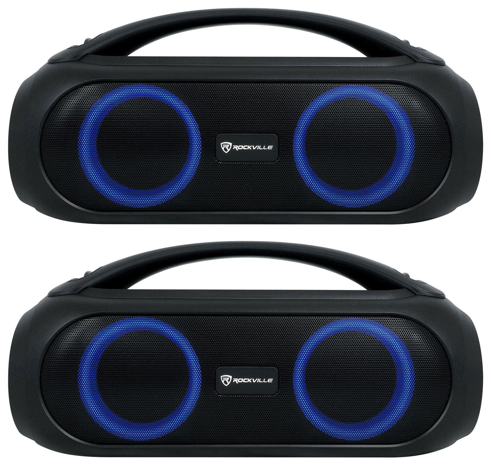Rockville Rockville (2) GO Party MAX BASS Portable LED Bluetooth Speakers w/Wireless Link