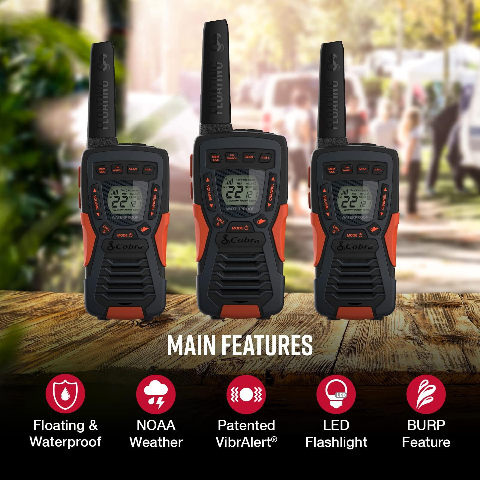 Cobra Cobra CXT10953PH-M Emergency Two-Way Radios, Waterproof Walkie Talkies, Up to 40 Mile Range, 22 Channels and NOAA Weather Channels, UHF/FM Ultra-Clear Reception, 3-Pack