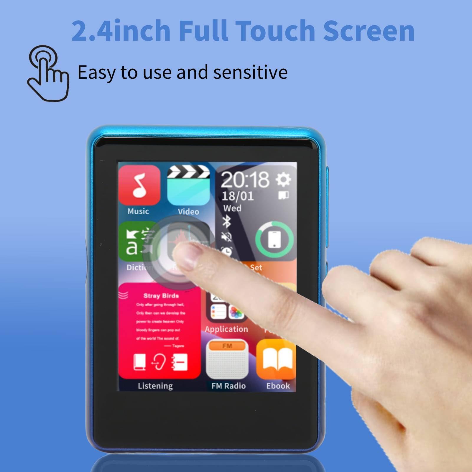 GOWENIC 256GB MP3 Player with Bluetooth, 2.4inch Full Touch Screen Music Player with Headphone, Built in 4GB Memory, HD Noise Reduction, Support FM Radio, MP3 & MP4 Players (Blue)