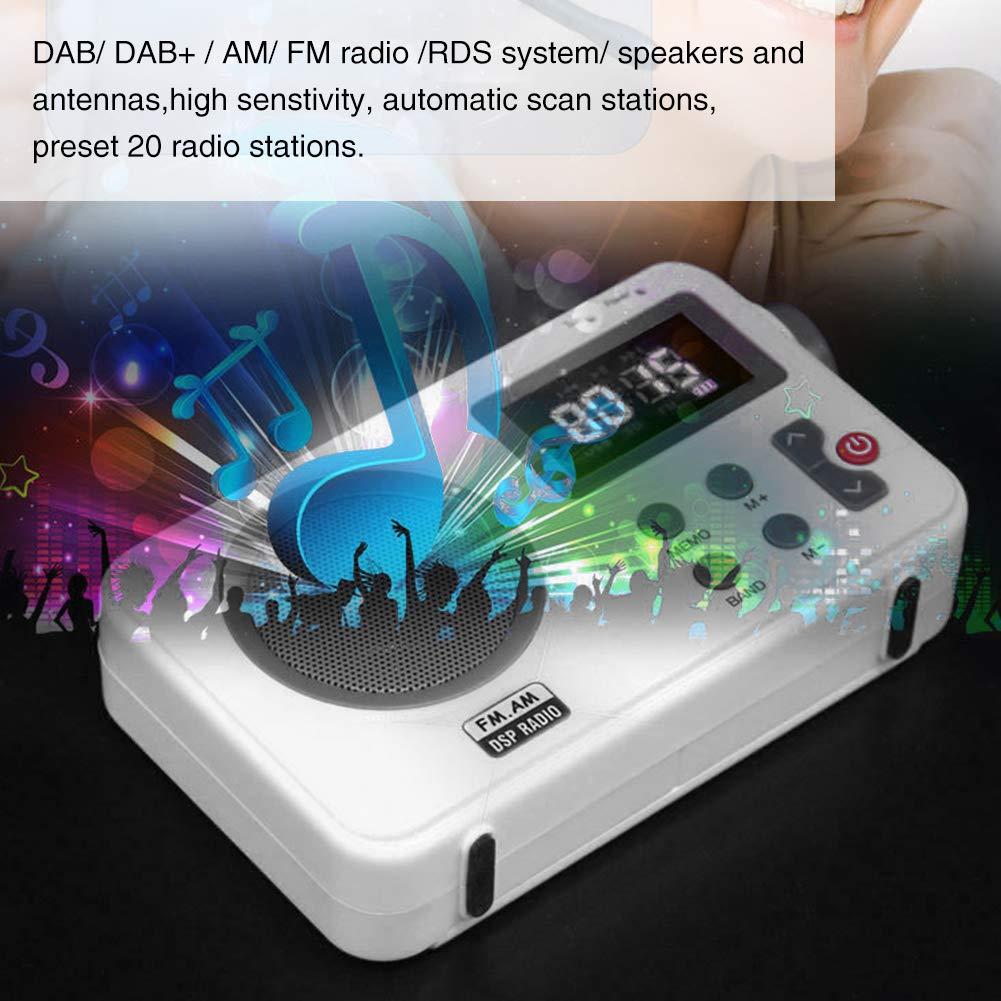 EMVANV Shower Radio Speaker, Portable LCD Display Stereo Radio with AM/FM Radio/RDS System Long Playback Time Radio with Preset 20 Radio Stations for Bathroom, Hot Tub, Outdoor(White)