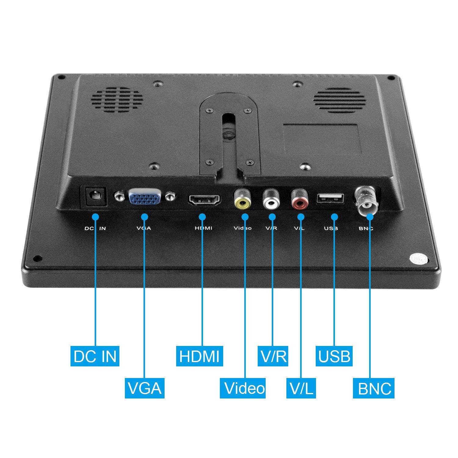 WHOLEV WHOLEV Security Monitor 8\" CCTV Monitor 1024x768 FHD with Remote Control, PC Monitor with VGA HDMI BNC AV USB Input, Built-in Speaker 178 Wide Angle for Raspberry Pi Game Computer Monitor