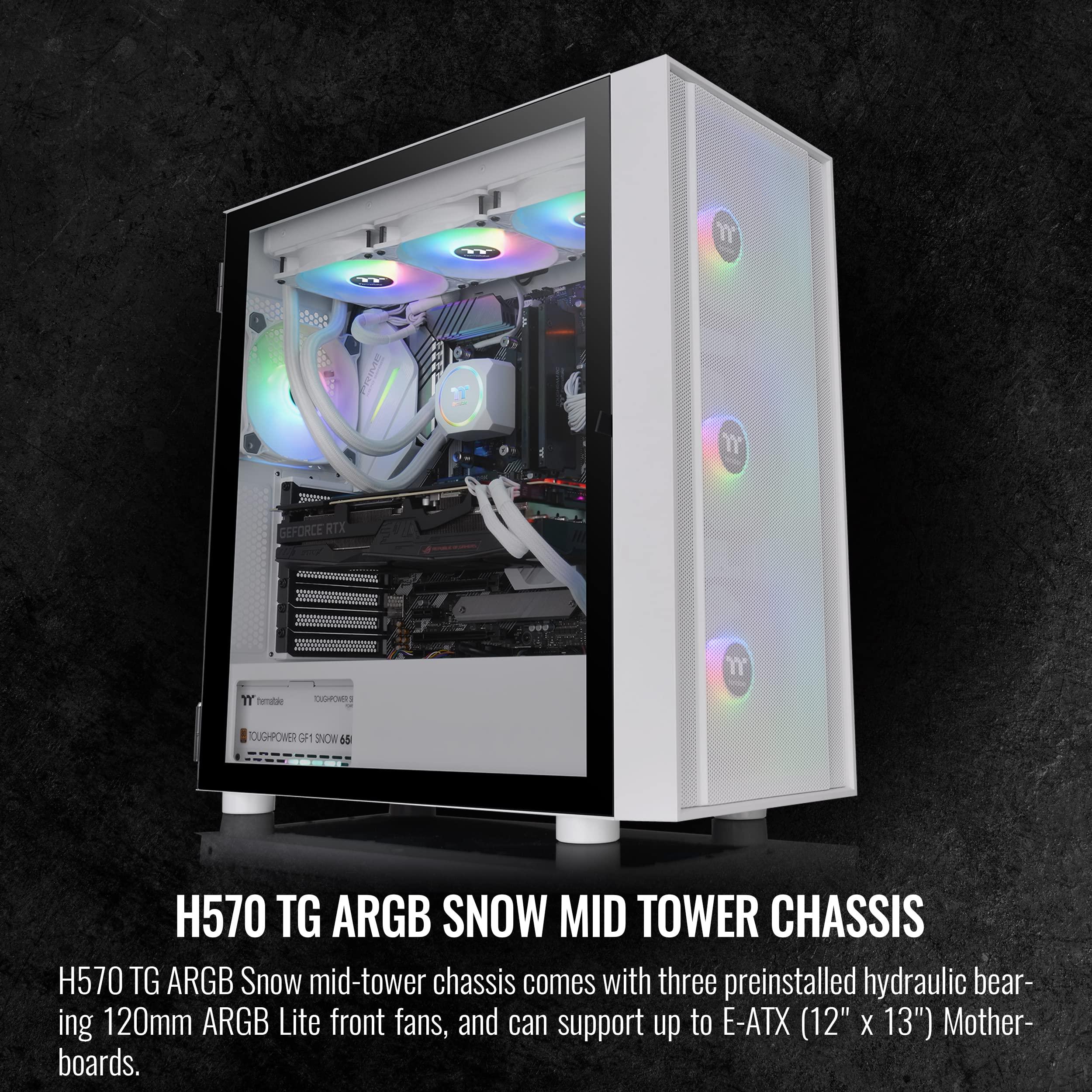 Thermaltake Thermaltake H570 TG ARGB Snow ATX Tempered Glass Mid Tower Computer Chassis with Three 120mm ARGB Lite Front Fan & Mesh Front Panel CA-1T9-00M6WN-01