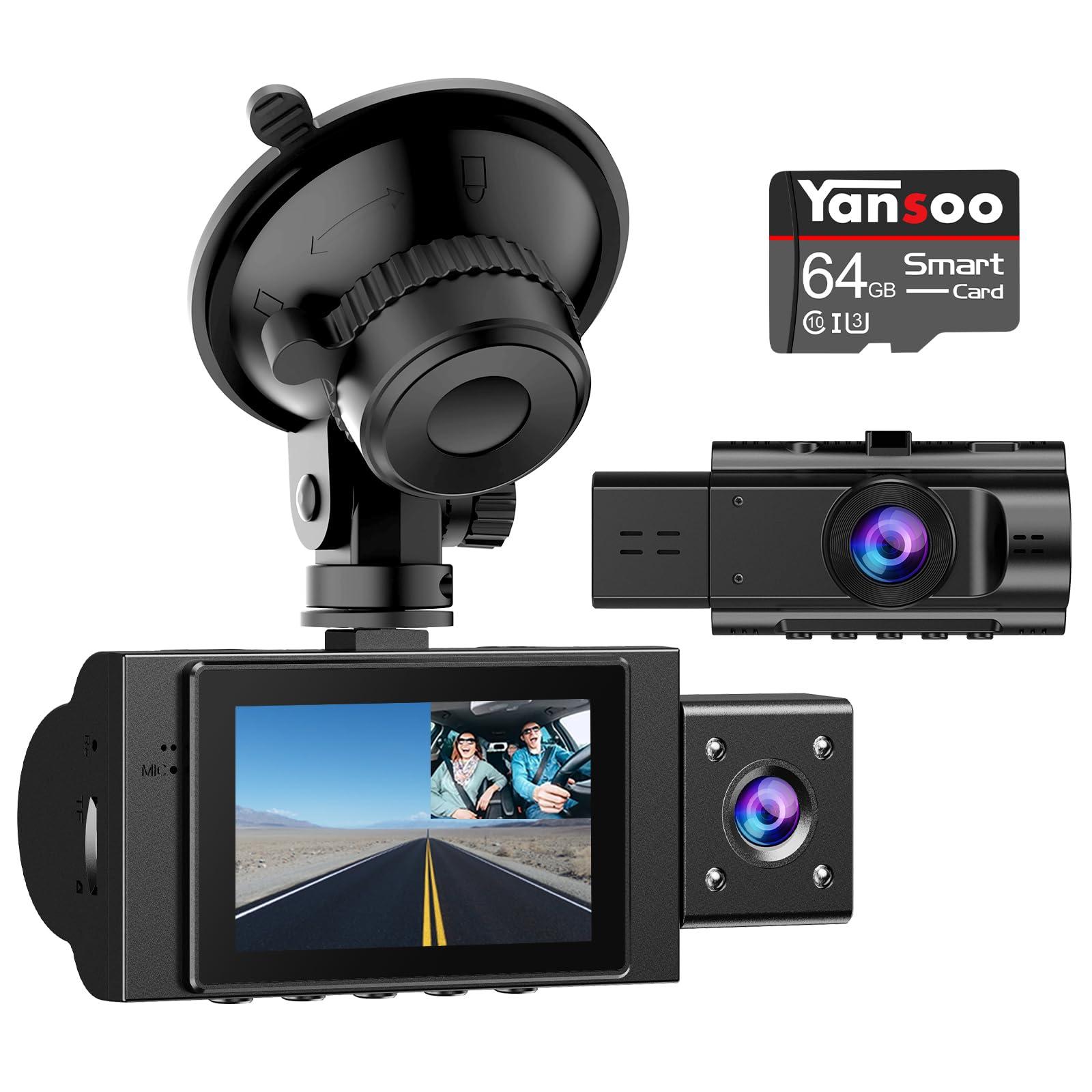 Yansoo Dual Dash Cam Front and Inside with 64GB Card, FHD 1080P Dash Camera for Cars Dashcams for Cars with Infrared Night Vision Car Camera 24H Park Monitor Motion Detection G-Sensor for Taxi Uber