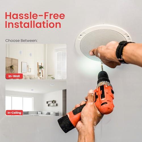 Pyle Pyle 6.5 Inch 300W Dual Channel 8 Ohm Home Audio In Ceiling Marine Grade Waterproof Speaker with 60Hz to 22kHz Frequency Response, Single, 1 Pack