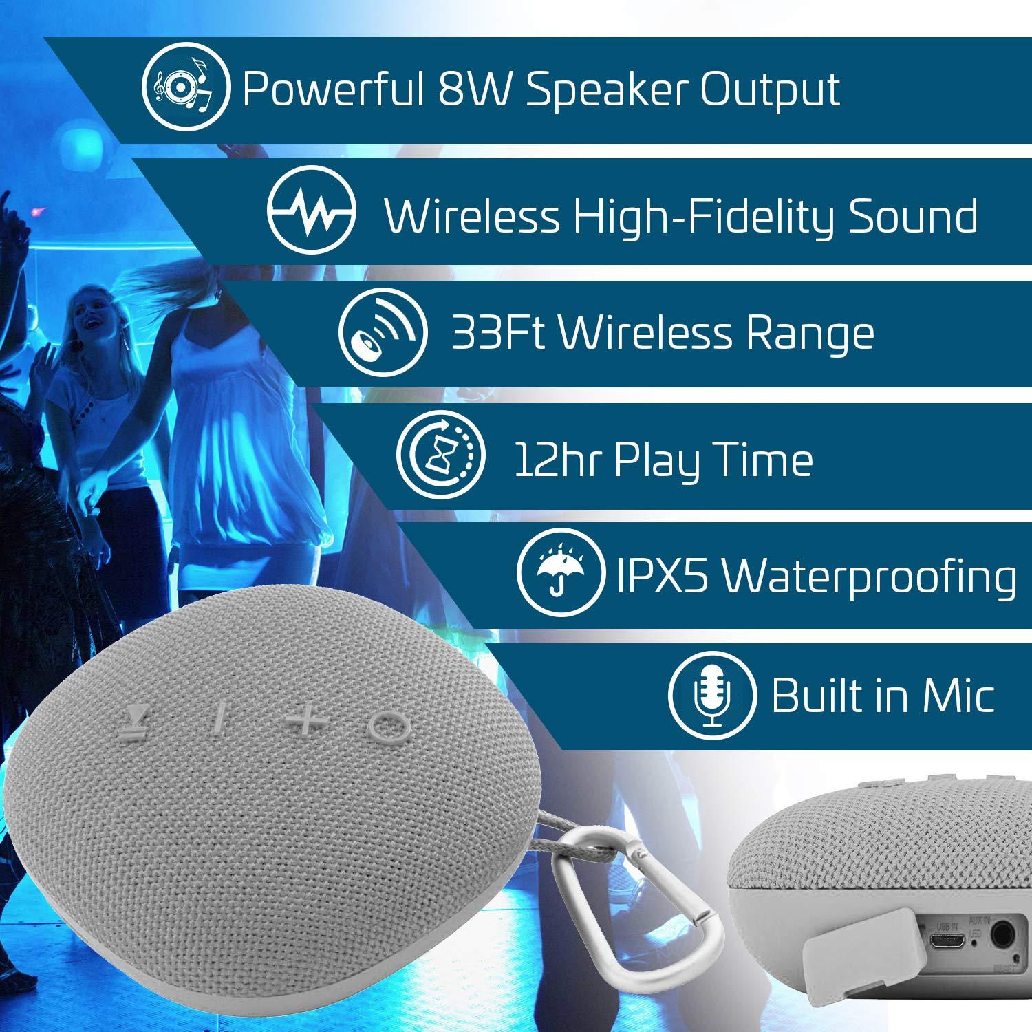 Coby Coby True Wireless Bluetooth Speaker w/Mic | Loud HD Sound | IPX5 Waterproof for Camping, Shower, Travel, Beach Listening |12 Hours of Music | Compact, Portable, and Rechargeable (Gray)