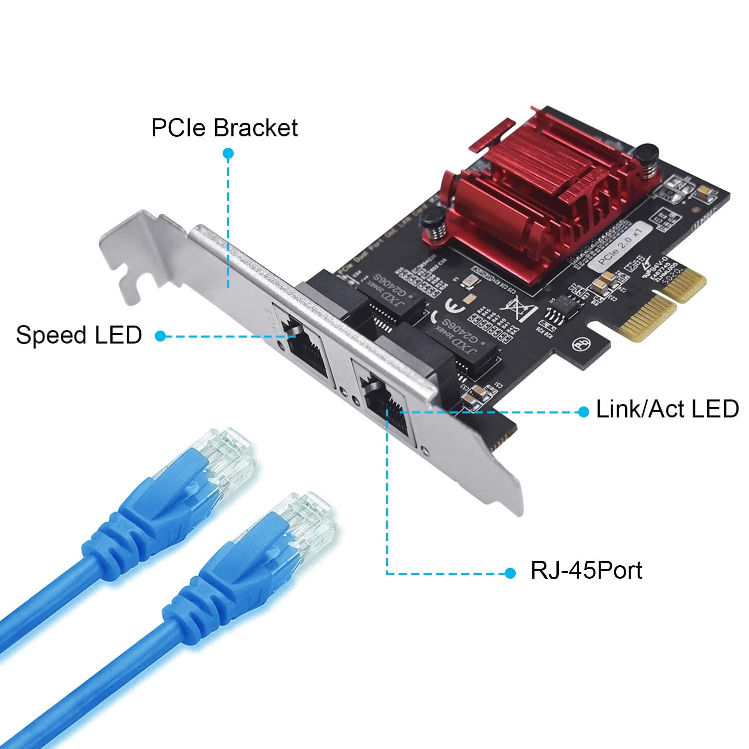 C&N Dual PCIe Gigabit Network Card 1000M PCI Express Ethernet Adapter with Intel 82575/82576 Two Ports LAN NIC Card for Support PXE for Windows/Windows Server/Linux/Freebsd/DOS with Low Profile