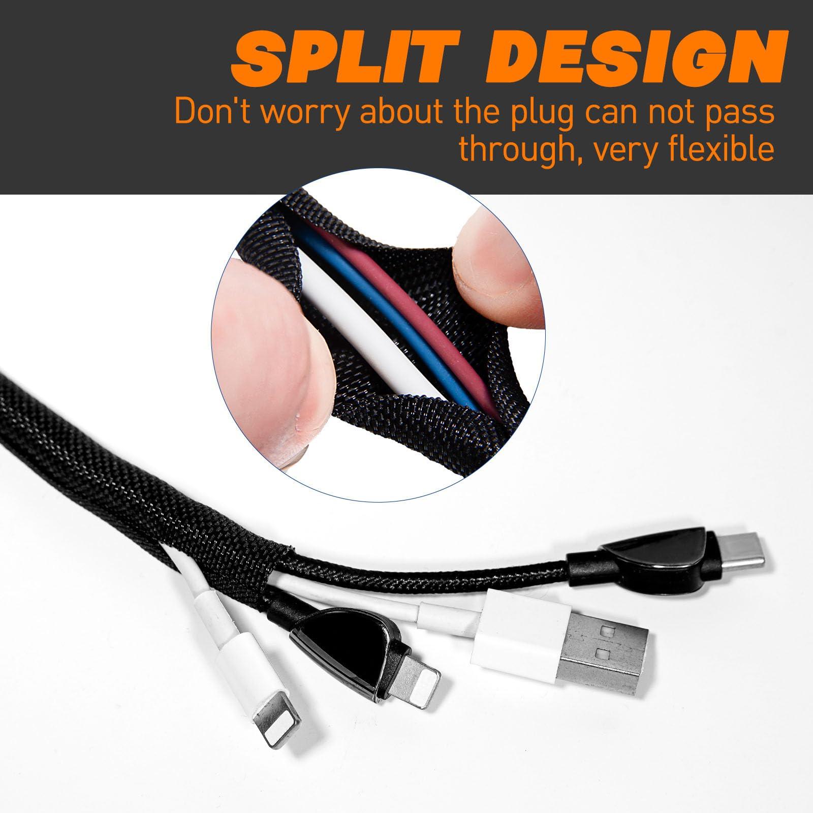 SKNONO Split Braided Sleeve Cable Management Wire Loom Cord Covers for High-Temperature Automotive Harness and Home Cable Management, 25ft - 1/4 inch Self-Wraping Tubing Cord Protector