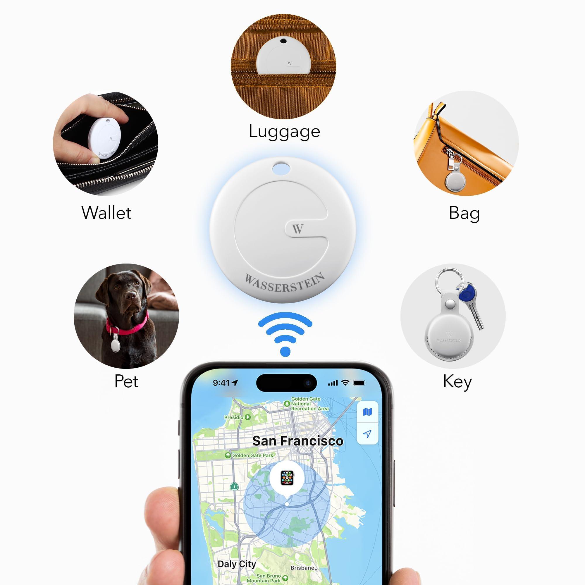 Wasserstein Wasserstein WTag Bluetooth Trackers - MFi Certified Luggage, Key, Pet, Phone Tracker - Works with Apple Find My (Not Compatible with Android) (2 Pack, White)