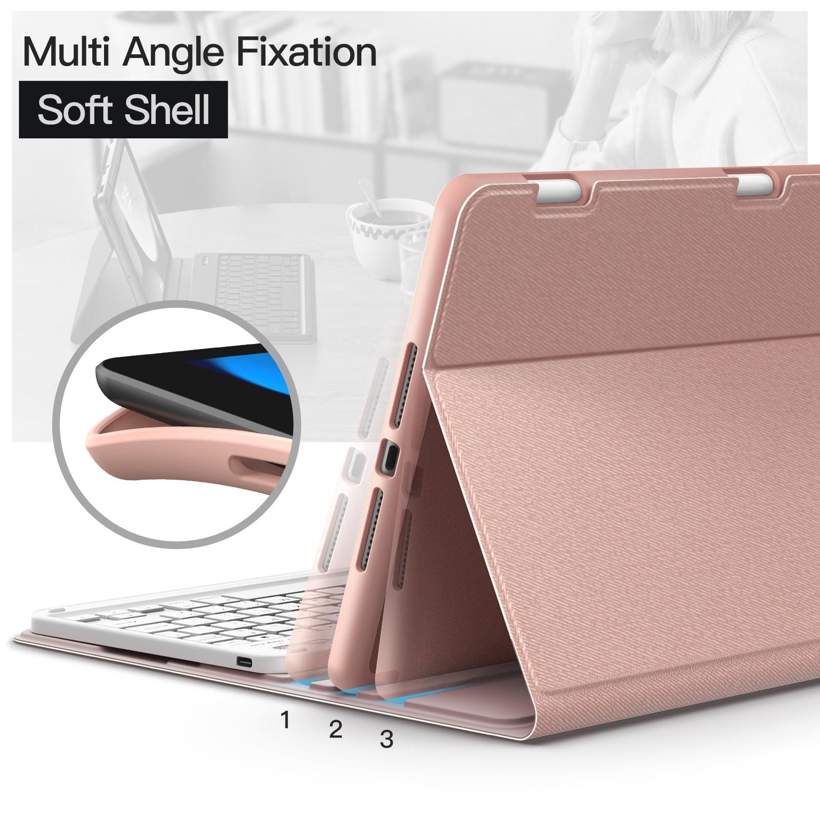 JETech JETech Keyboard Case for iPad 10.2-Inch (2021/2020/2019 Model, 9th/8th/7th Generation) with Pencil Holder, Magnetic Detachable Bluetooth Wireless Keyboard, Soft TPU Back Stand Cover (Rose Gold)