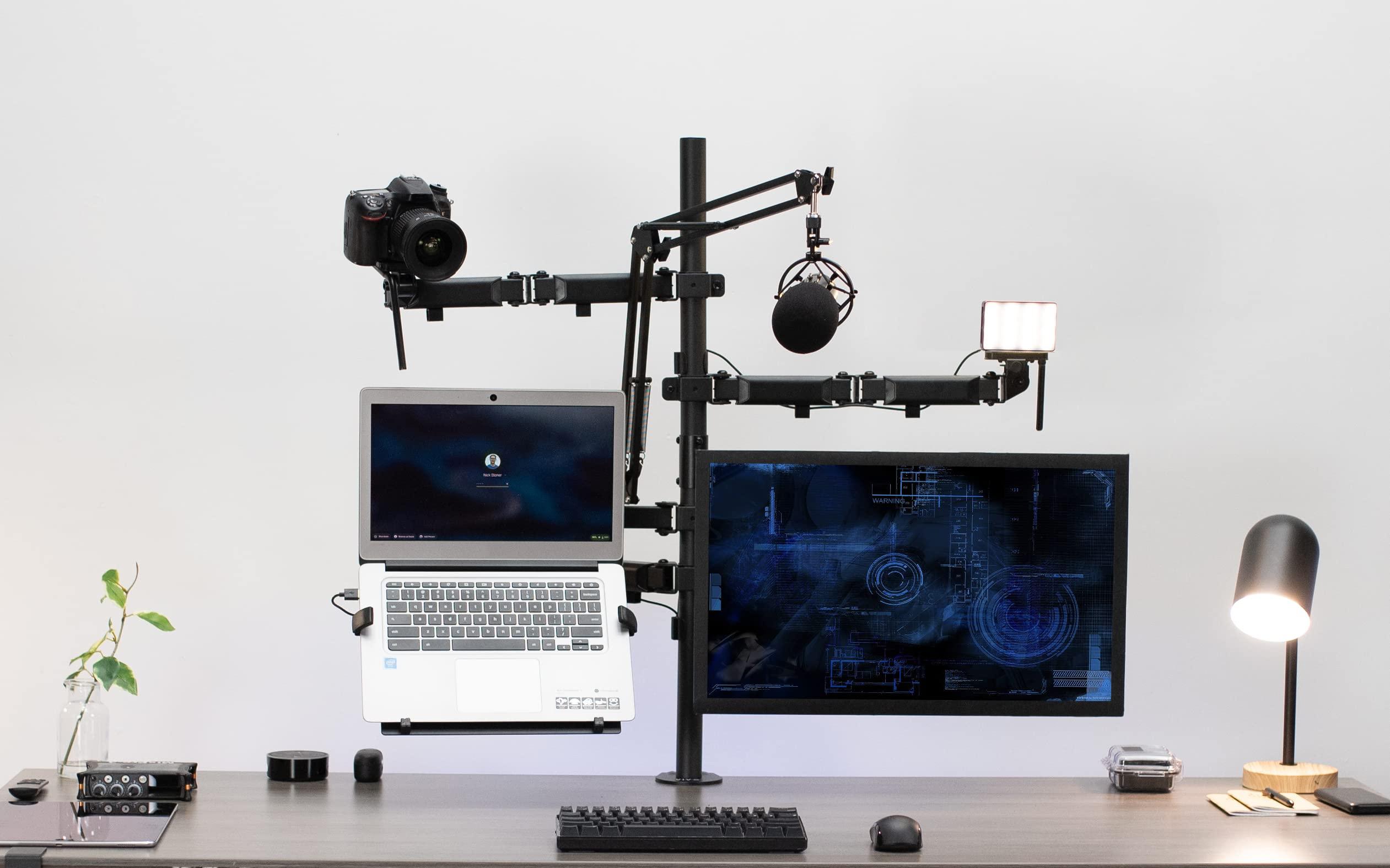 VIVO VIVO All-in-One Computer Studio Desk Mount, Mic Boom, Dual Monitor Mount up to 32 inches, Laptop Stand, Livestream Arms Compatible with Cameras, Lighting, Phone/Tablet Adapters, STAND-LIVE2L