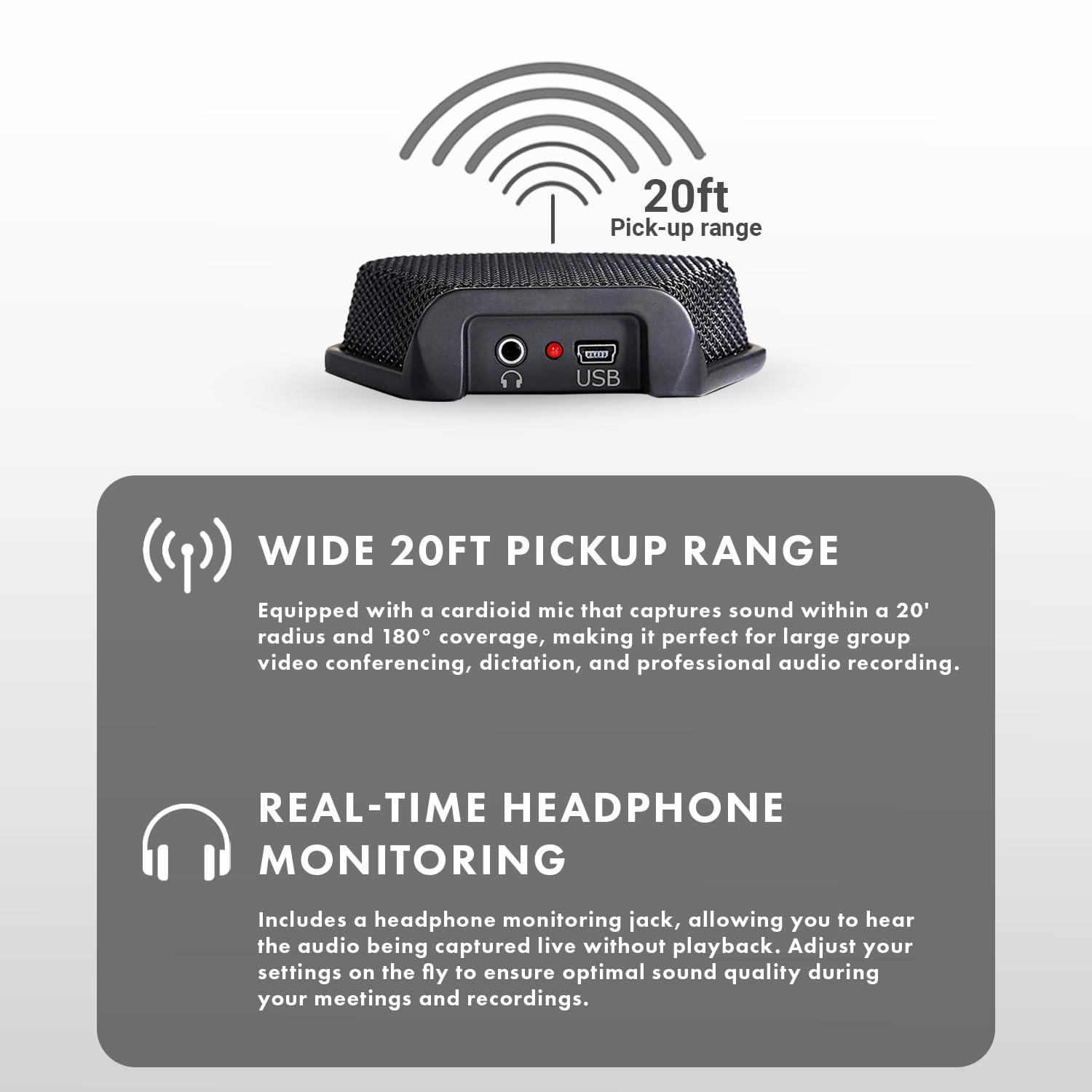 Movo Movo MC1000 Conference USB Microphone for Computer Desktop and Laptop with 180° / 20' Long Pick up Range Compatible with Windows and Mac for Dictation, Recording, YouTube, Conference Call, Skype