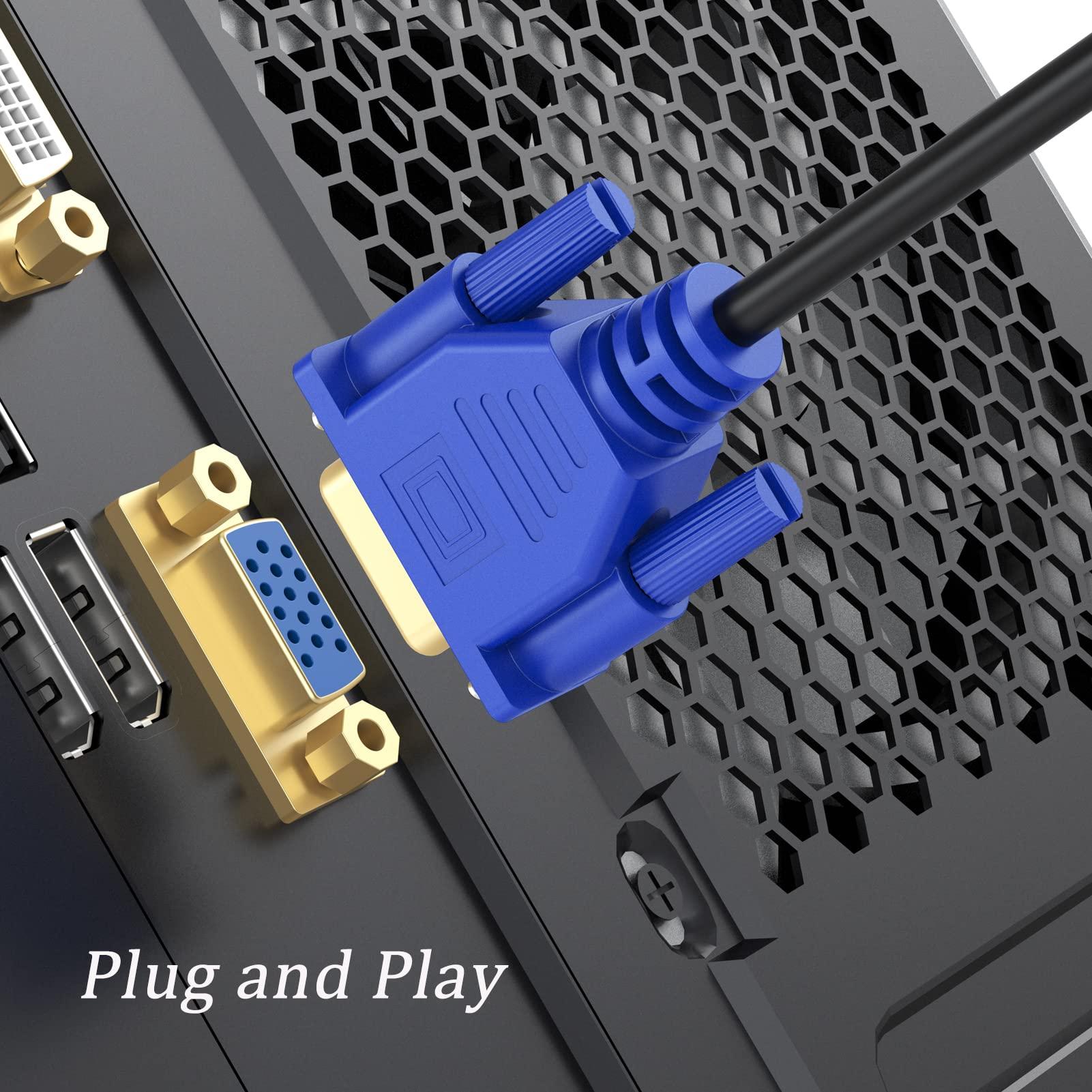 UVOOI UVOOI VGA to VGA Cable 30FT, VGA Cord HD15 Computer Monitor Cable 30Feet 1080P for PC Laptop TV Projector