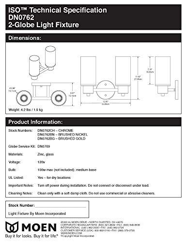 Moen Moen DN0762BN Iso 2-Light Dual-Mount Bath Bathroom Vanity Fixture with Frosted Glass, Brushed Nickel