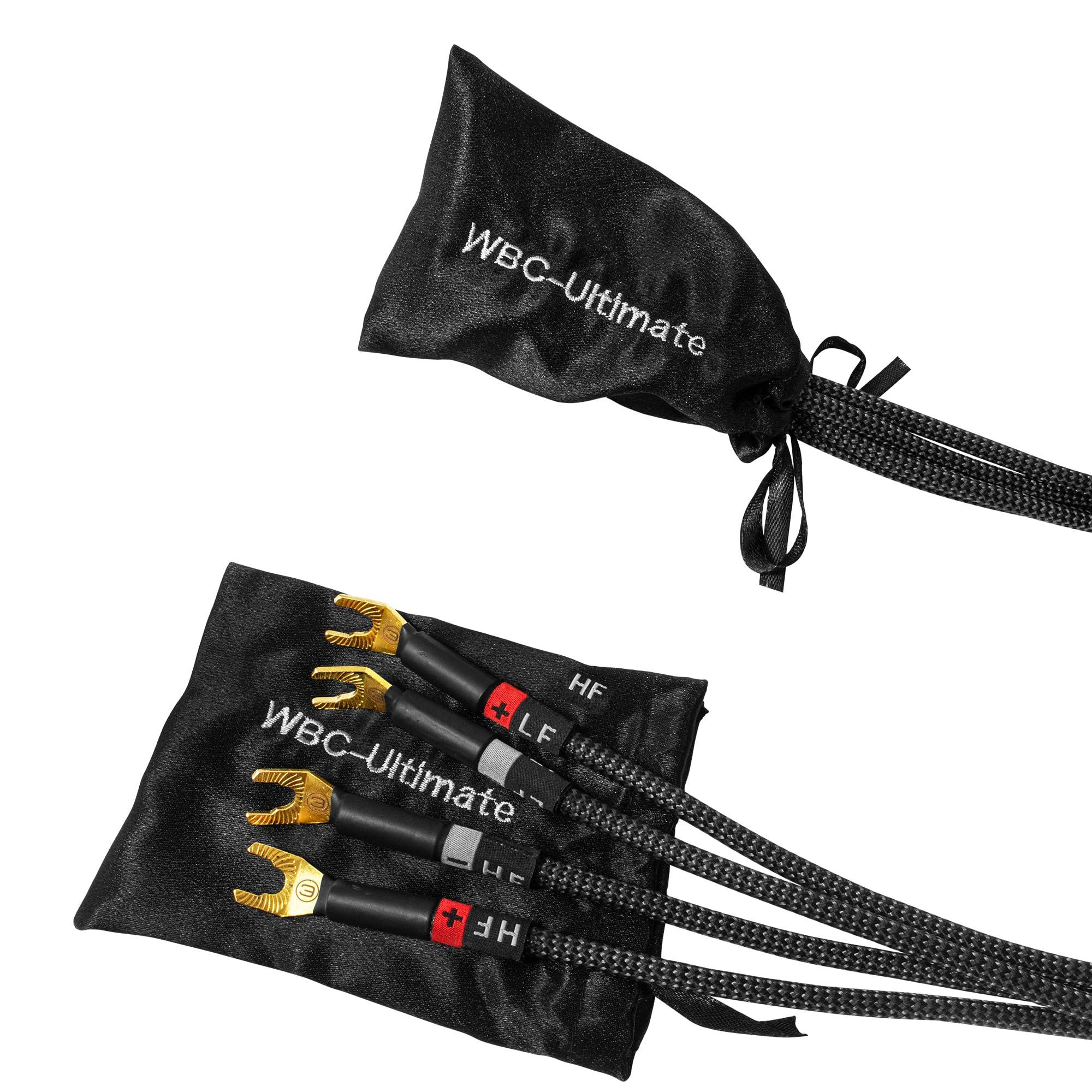 WORLDS BEST CABLES WORLDS BEST CABLES 6 Foot Ultimate - 9 AWG - Ultra-Pure OFC - Extra Premium Audiophile HiFi Bi-Amp Speaker Cable Pair with Eminence Gold Banana (x4) & Spade (x4) Plugs & Carbon Tweed Jacket