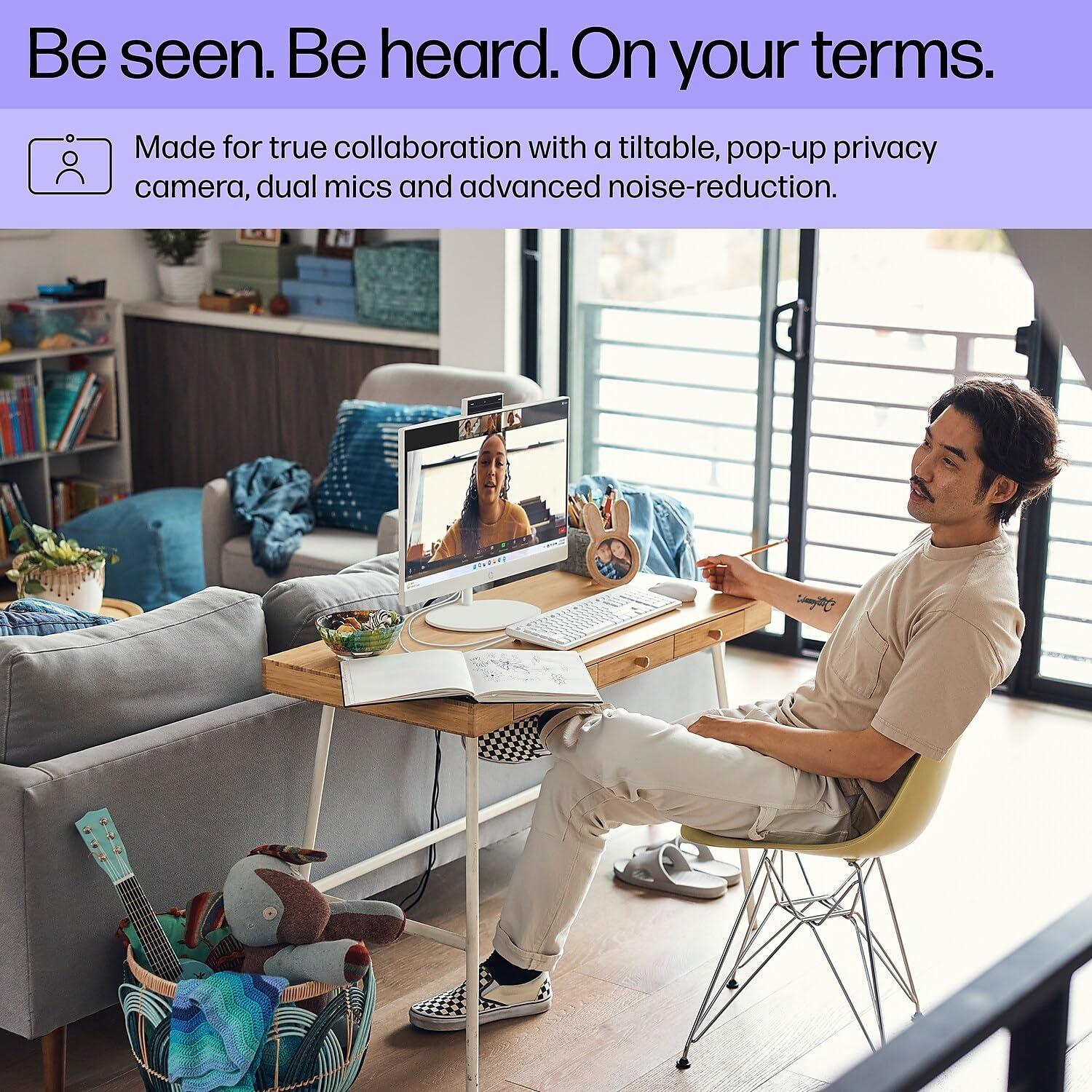 HP HP 24-cr0026 23.8-inch All-in-One Desktop Computer, Intel Core i3-N300, 8GB Memory, 256GB SSD (9W2H5AA#ABA)