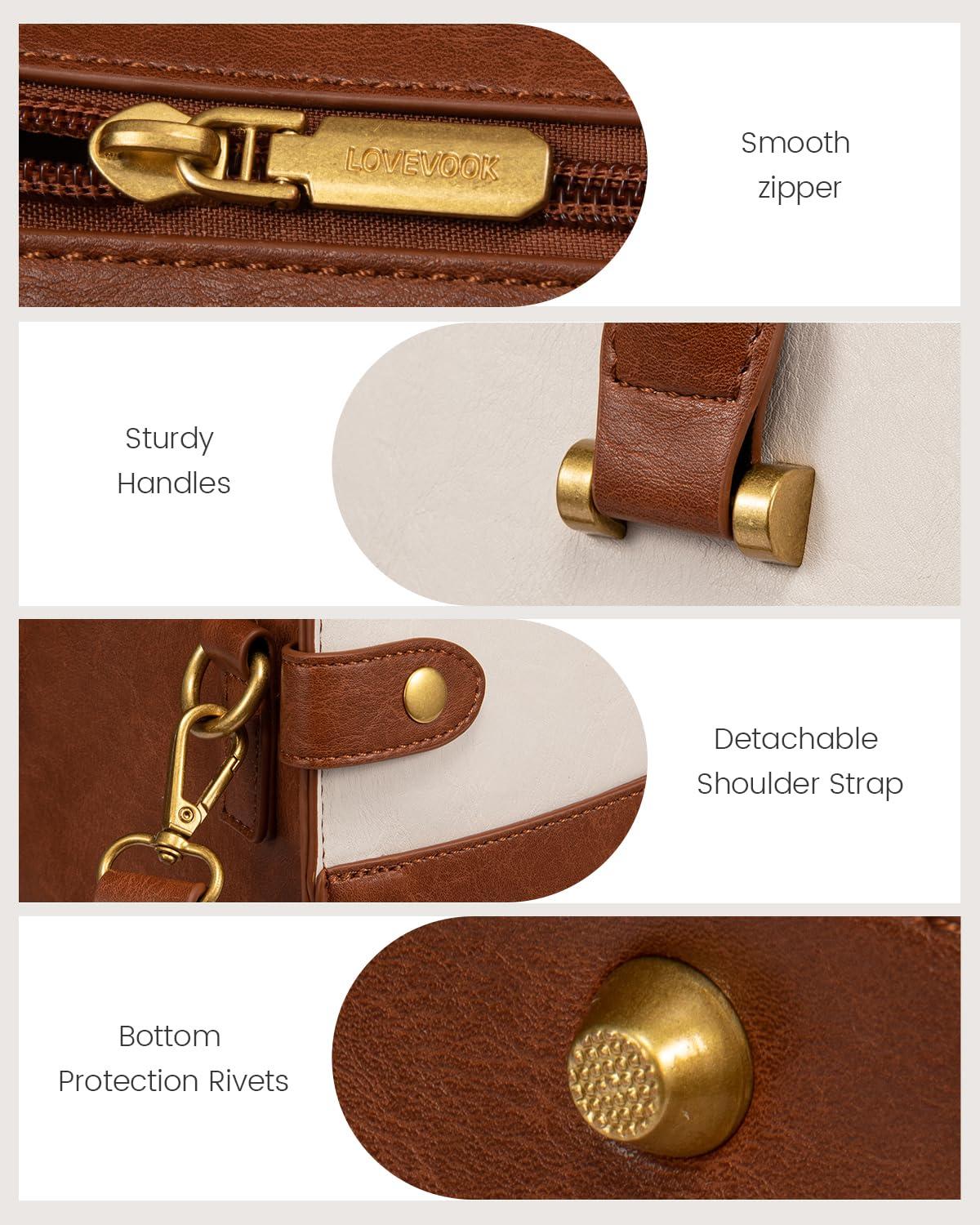 LOVEVOOK LOVEVOOK Laptop Bag for Women, Vintage Leather Laptop Tote Bag Work Bags for Women, Waterproof Computer Bag Business Office Briefcase Large Shoulder Handbag Purse, 17 Inch, Brown-Beige