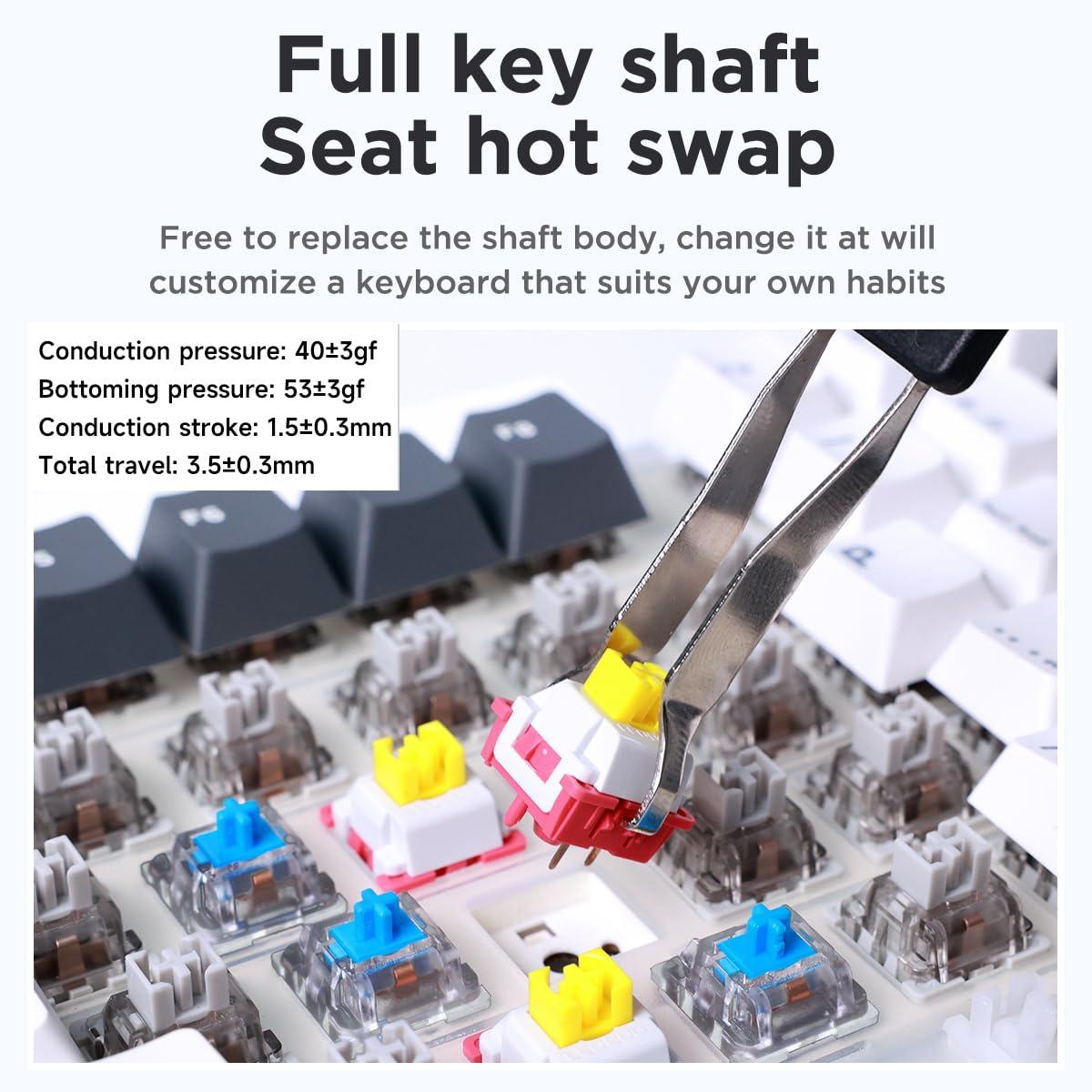 MC tech F87 Pro RGB Mechanical Gaming Keyboard, 5.0 BT/2.4 Ghz/Wired Three Modes, 87 Keys Wireless Keyboard, Programmable, Gasket Mount (White Grey)